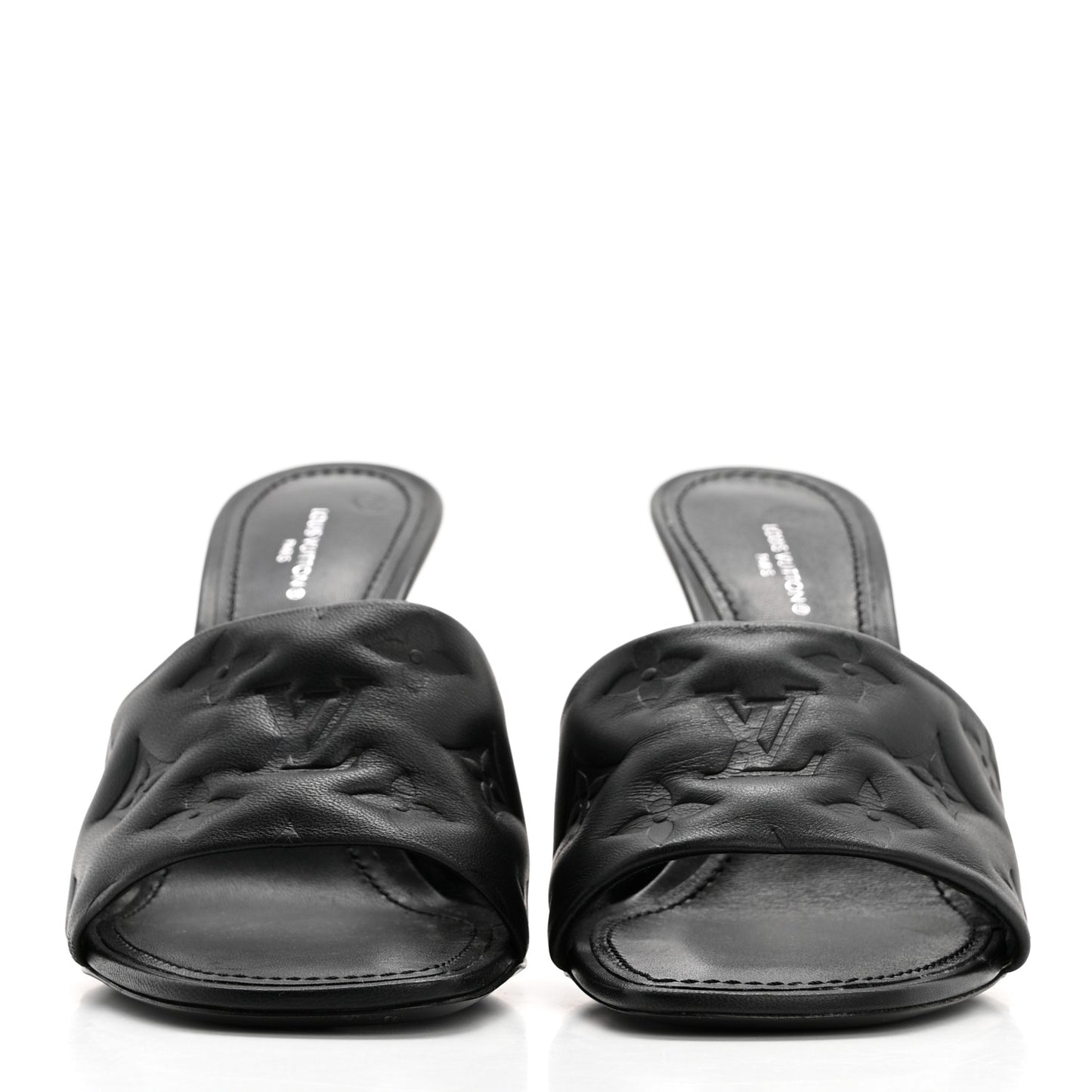 Lambskin Embossed Monogram Revival High Heel Mules 38 Black