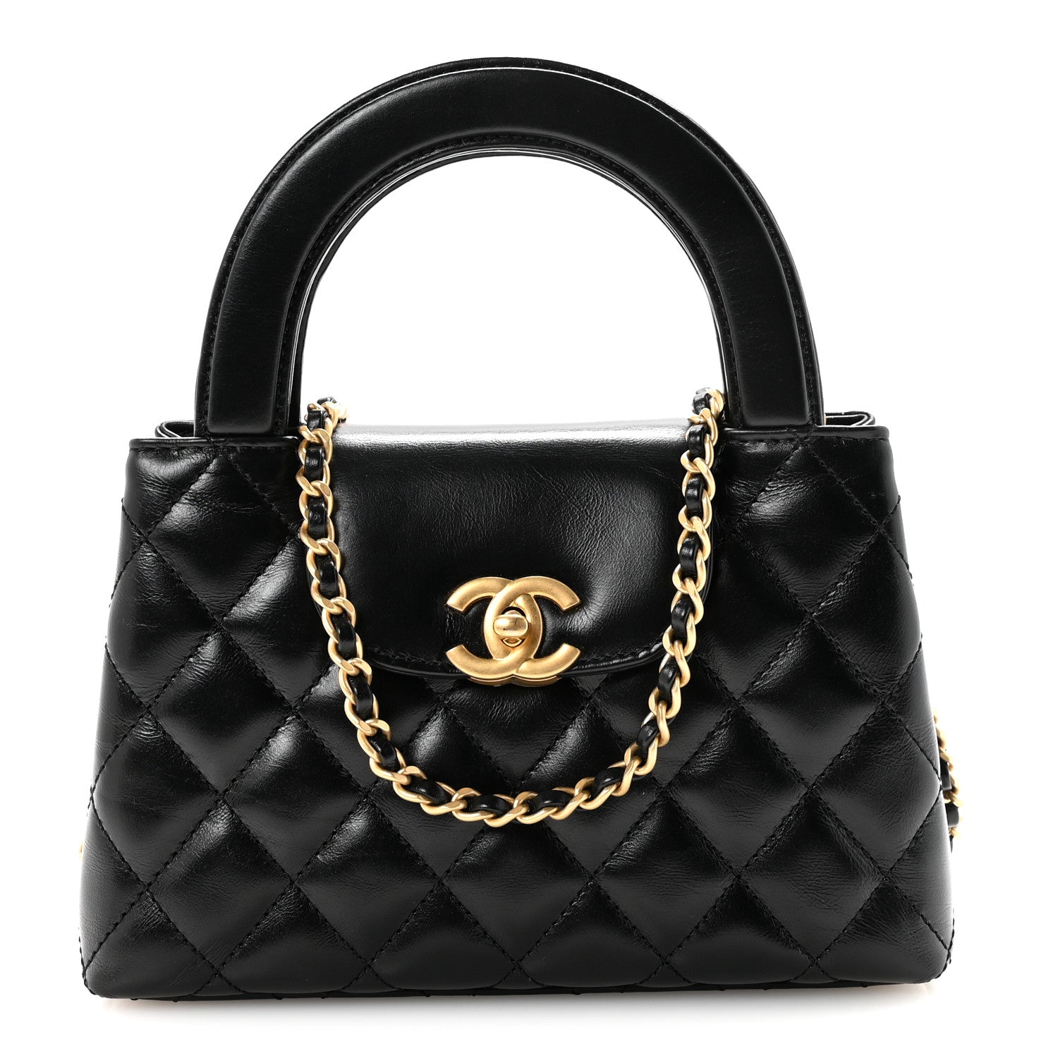 Chanel Shiny Aged Calfskin Quilted Nano Kelly Shopper Black