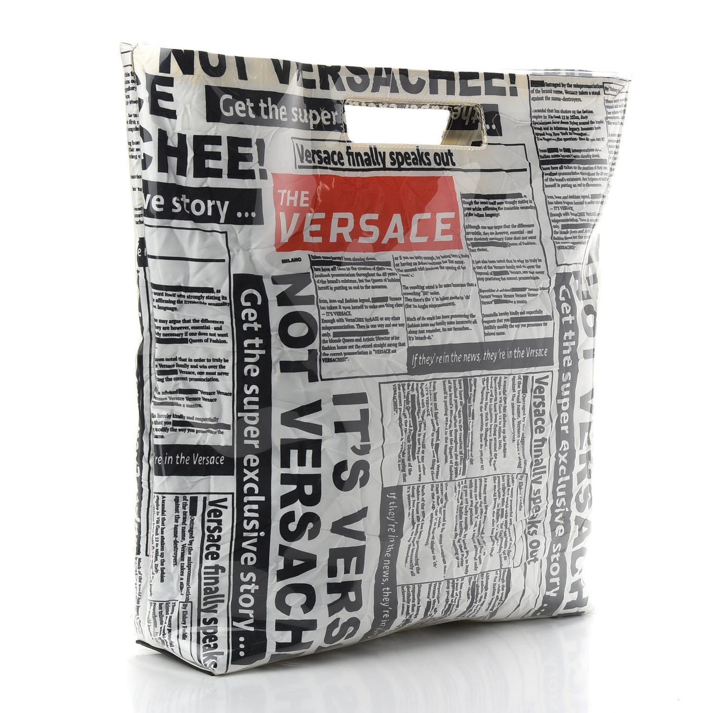 PVC Tabloid Print Shopping Bag White Multicolor
