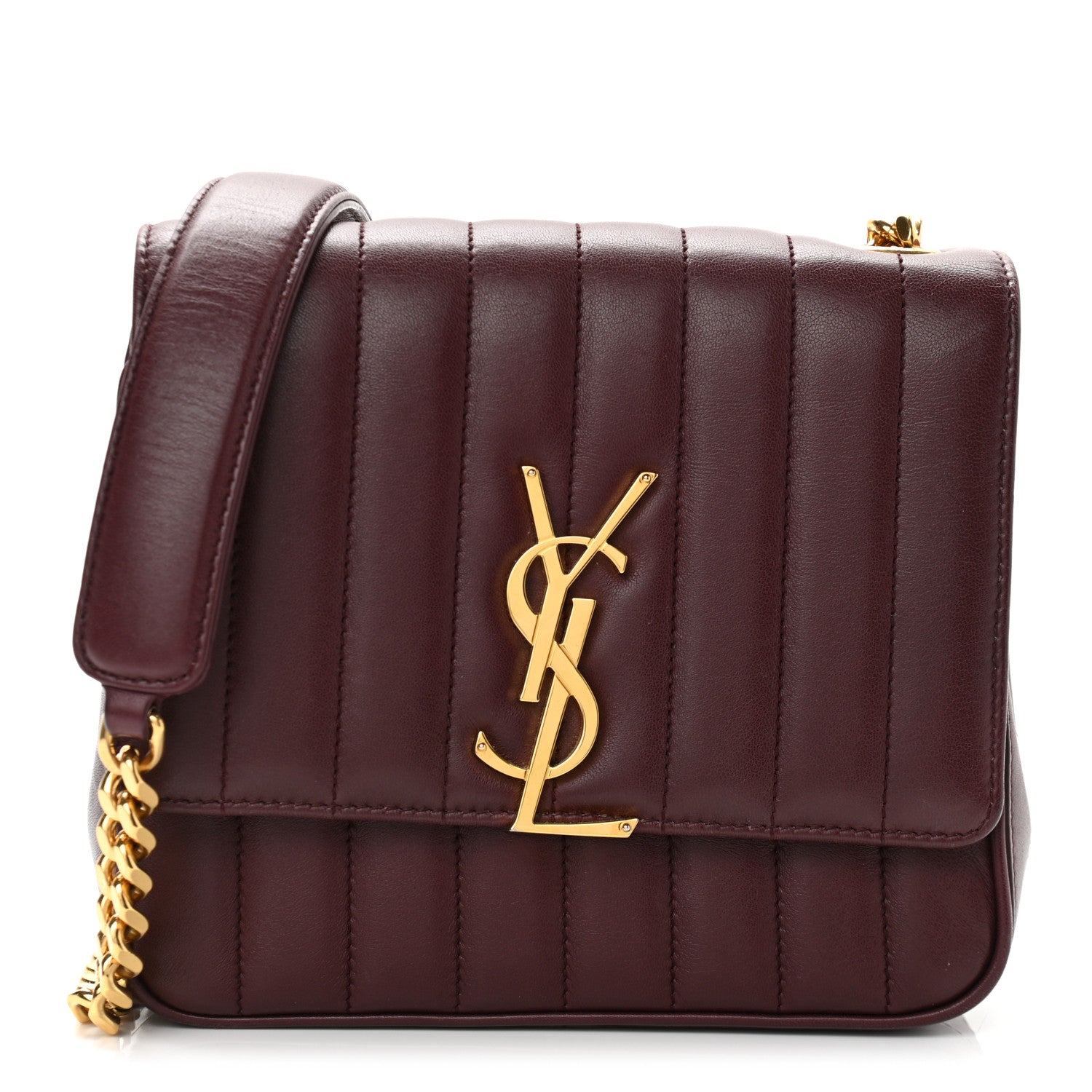 Saint Laurent Lambskin Matelasse Monogram Medium Vicky Chain Bag Dark Legion Red 1 of 12