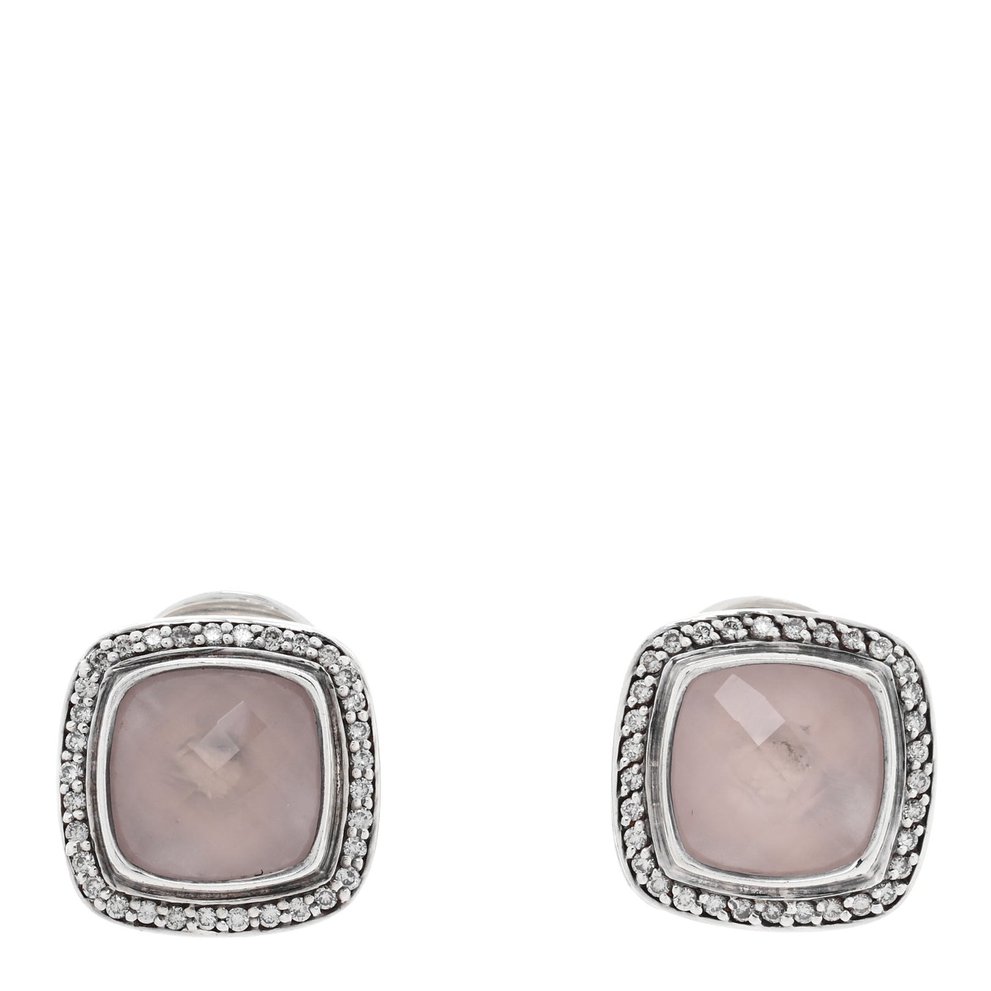 Sterling Silver Diamond Rose Quartz 11mm Albion Earrings