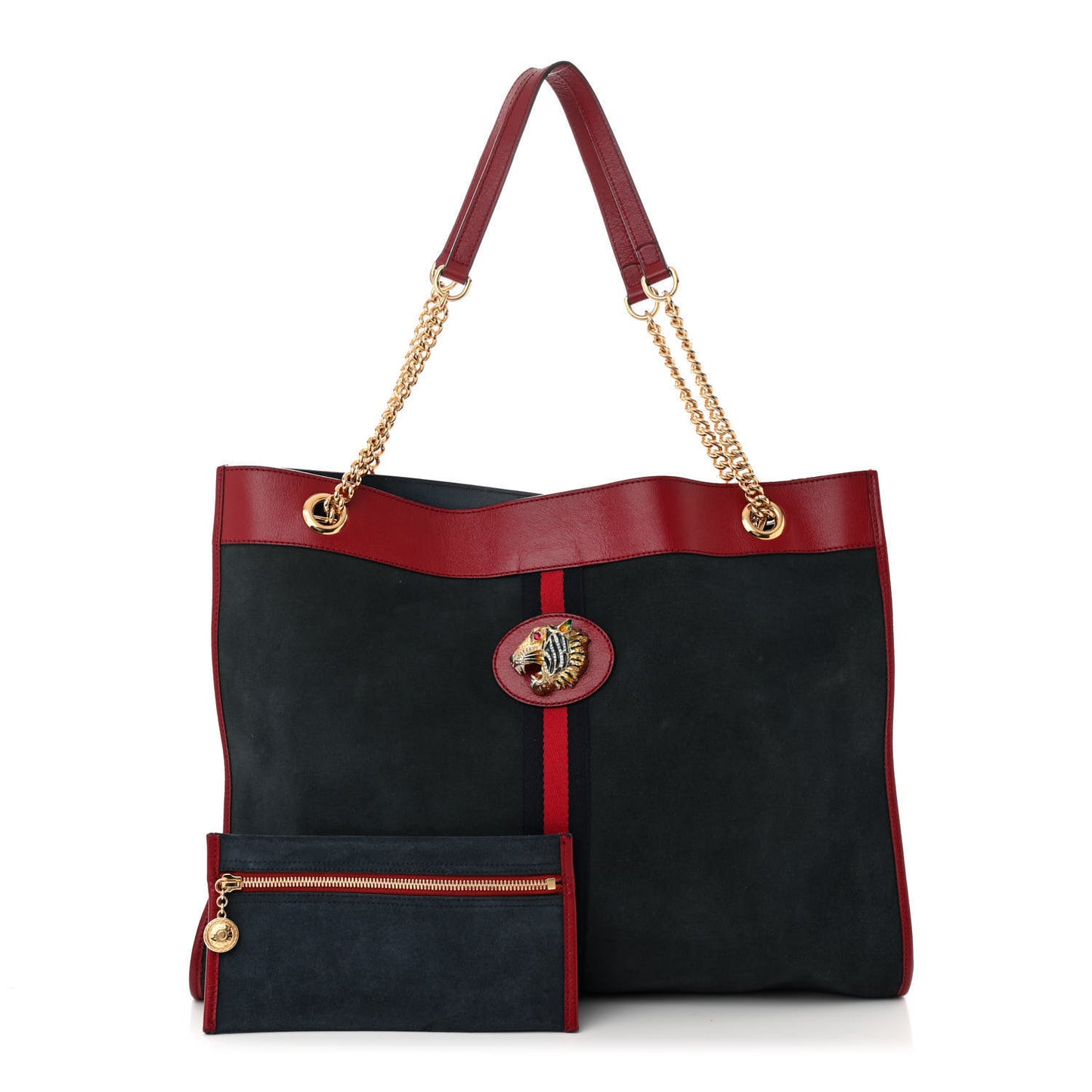 Suede Calfskin Large Rajah Chain Tote New Blue Romantic Cherry
