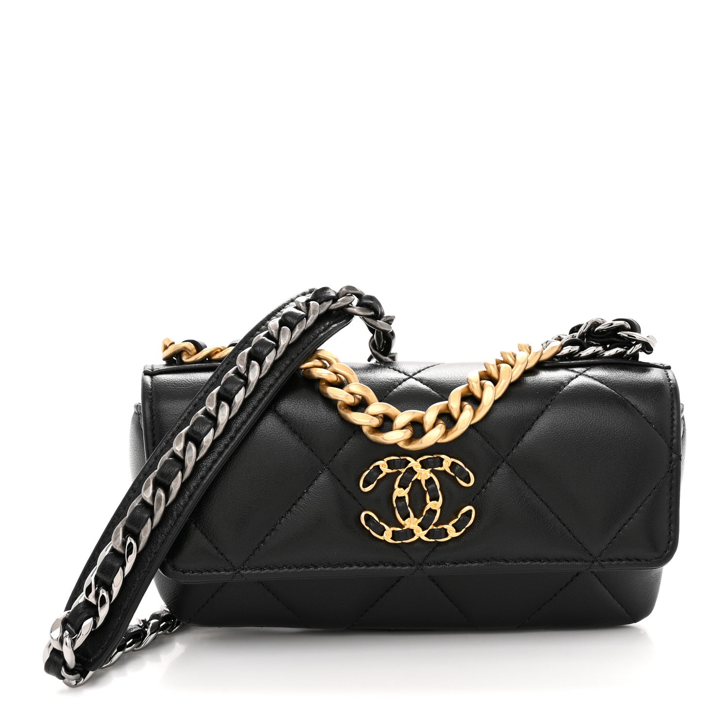 Chanel Goatskin Quilted Chanel 19 Glasses Case With Chain Black