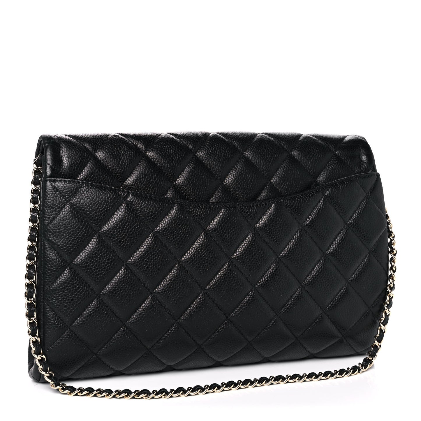 Caviar Quilted Clutch With Chain Flap Black