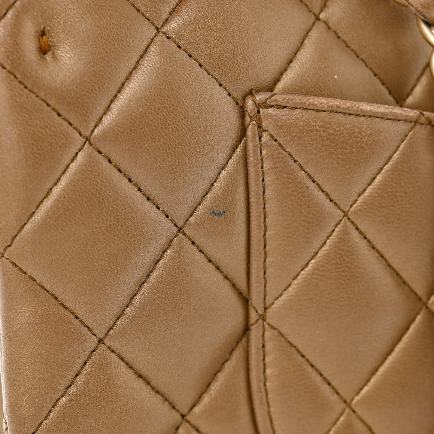 Metallic Lambskin Quilted Medium Double Flap Khaki