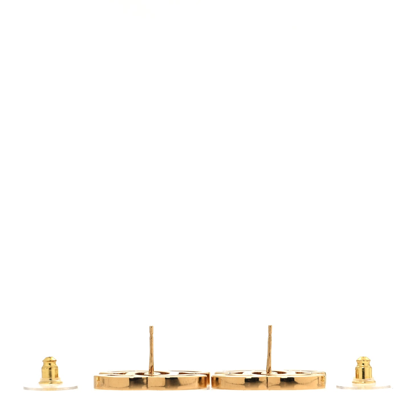 Enamel Cutout CC Earrings Gold White