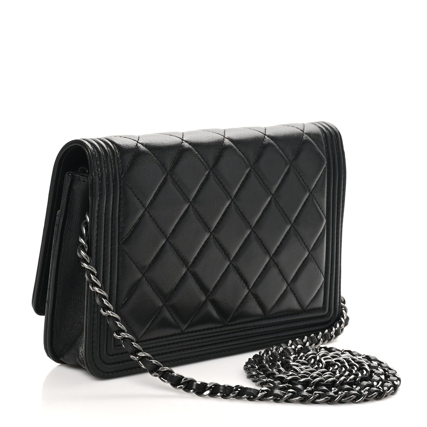 Lambskin Quilted Boy Wallet On Chain WOC Black