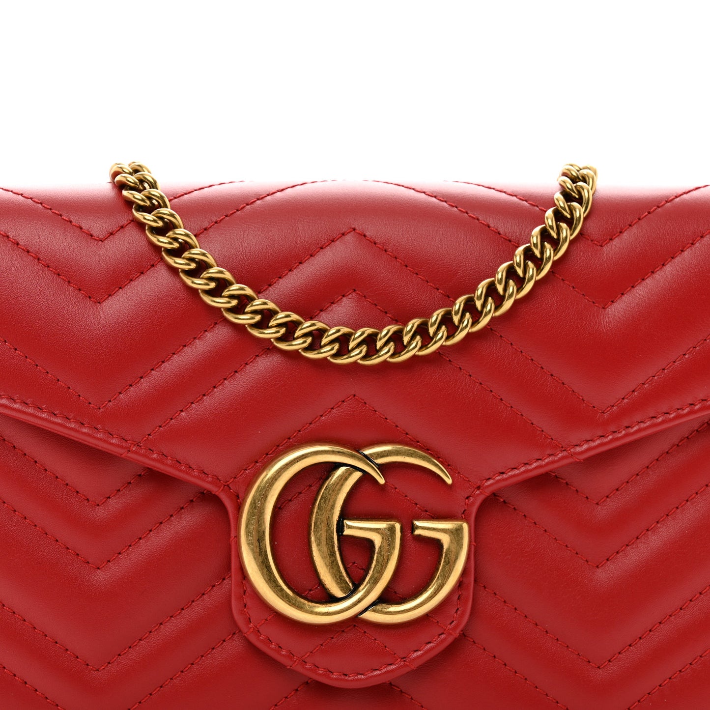 Calfskin Matelasse GG Marmont Chain Wallet Hibiscus Red