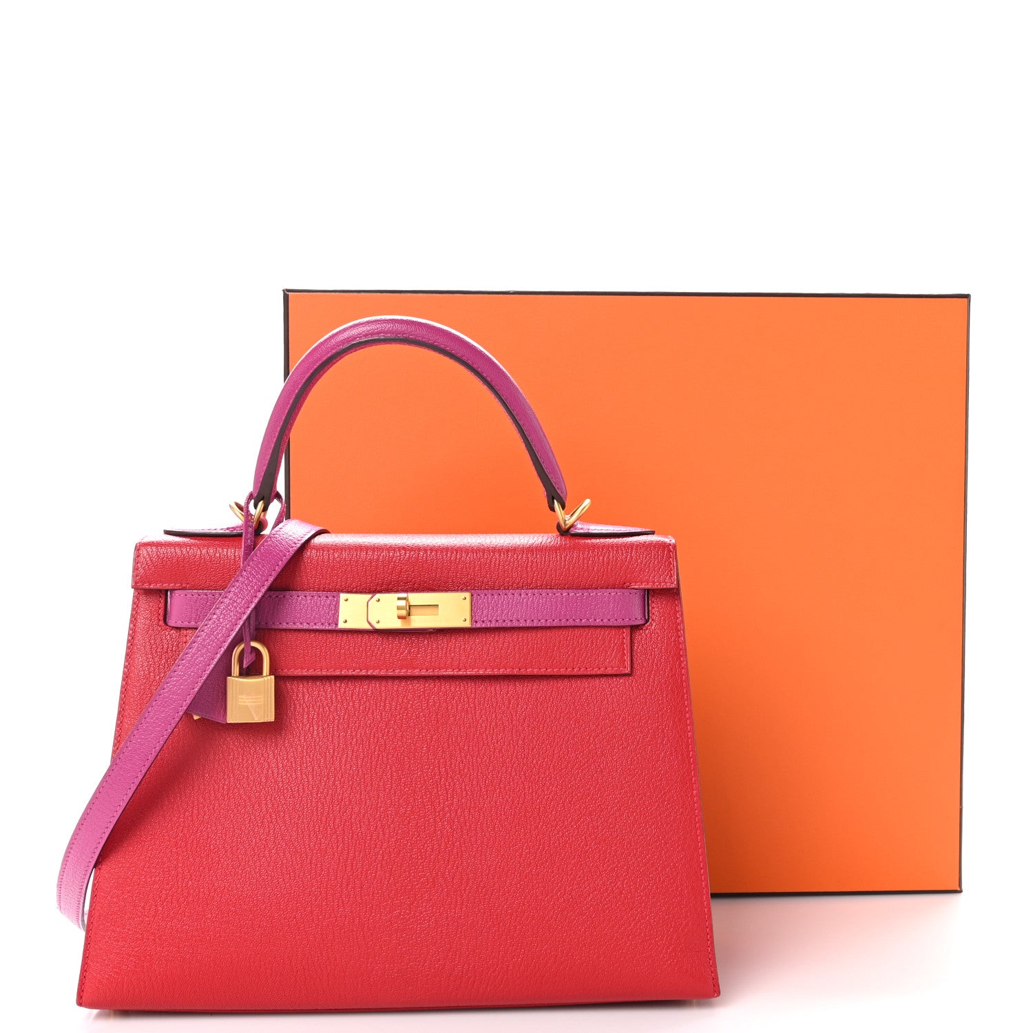 Hermes Chevre Mysore Horseshoe Kelly Sellier 28 Rouge Casaque Rose Pourpre 11 of 11