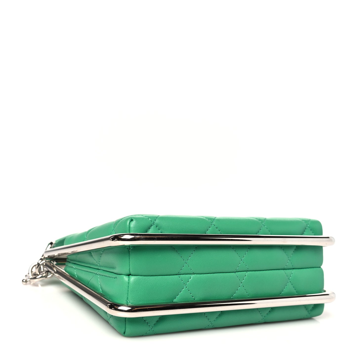 Quilted Lambskin Metal Bar Clutch Bag Green