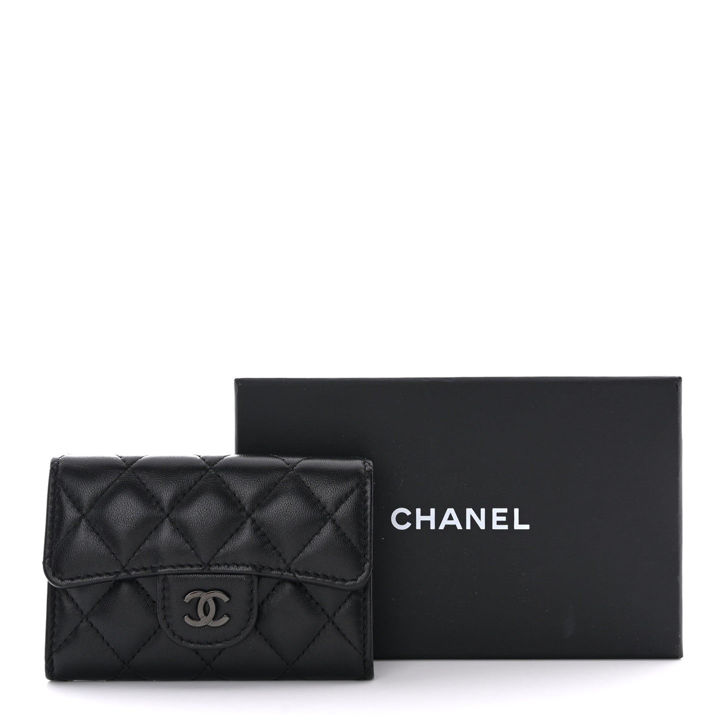 Lambskin Quilted Flap Card Holder Wallet So Black