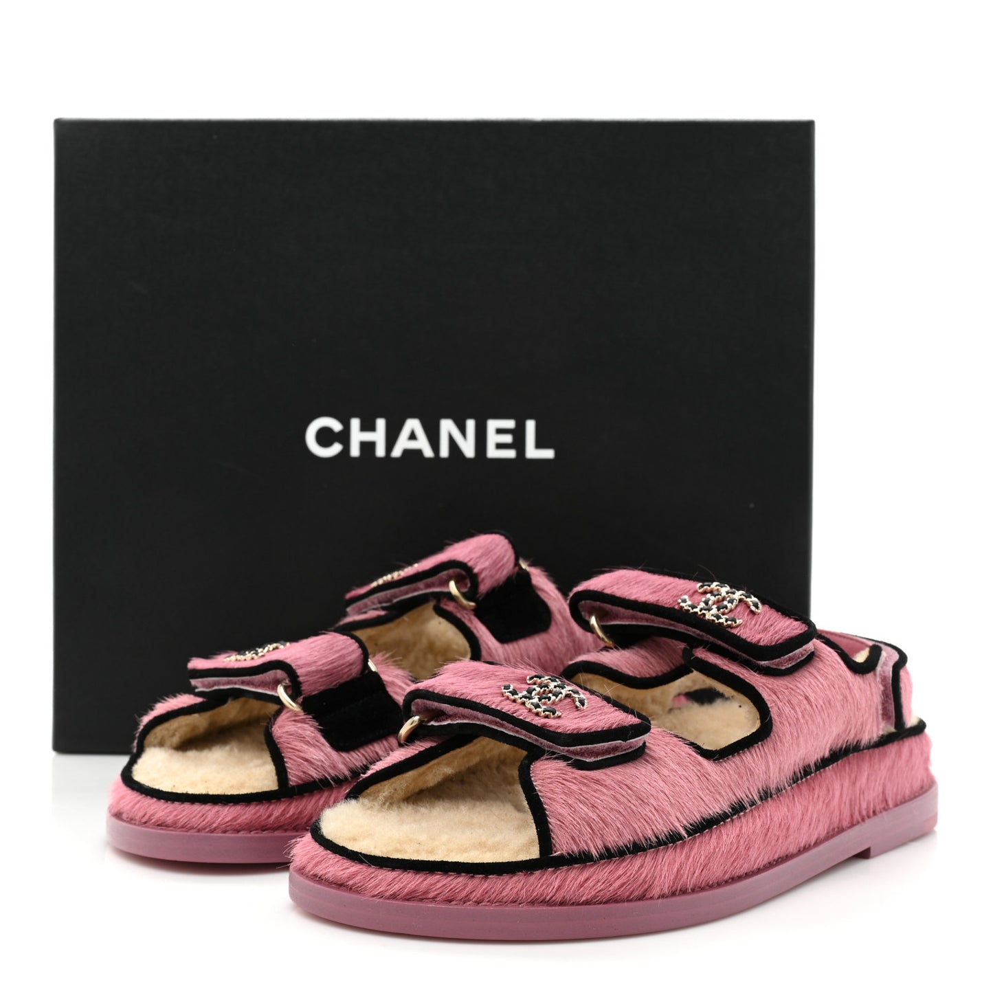 Calfskin Hair Suede Shearling Dad Sandals 35 Pink Black