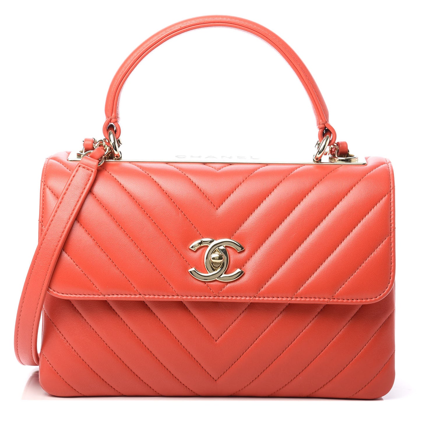 Lambskin Chevron Quilted Small Trendy CC Dual Handle Flap Bag Red