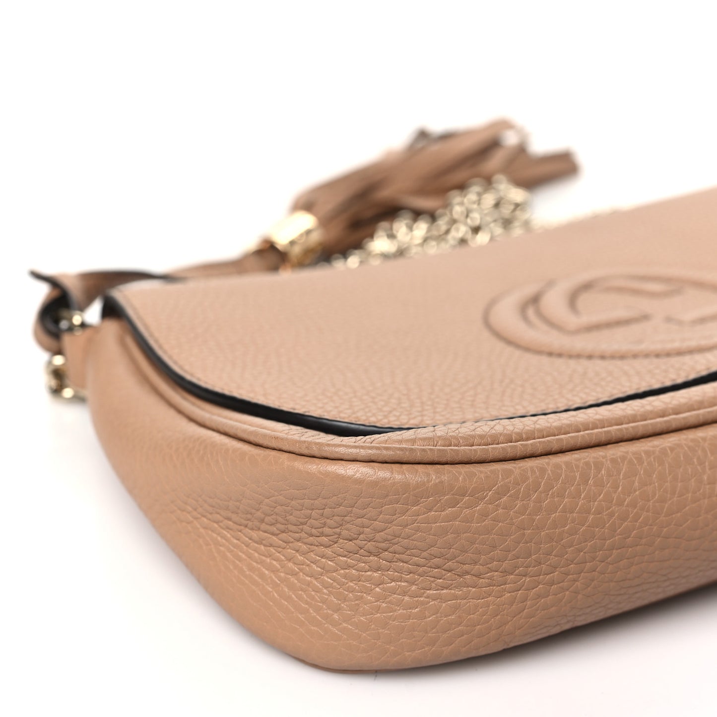 Pebbled Calfskin Medium Soho Flap Crossbody Camelia