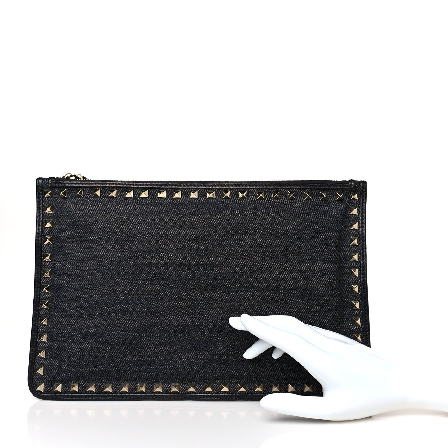 Denim Large Rockstud Zip Pouch Navy