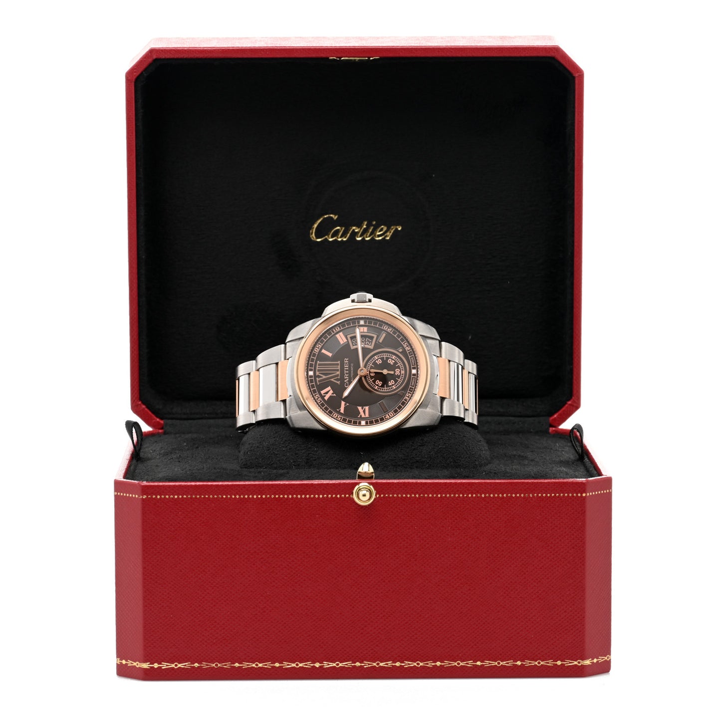 Stainless Steel 18K Pink Gold 42mm Calibre de Cartier Automatic Watch Brown