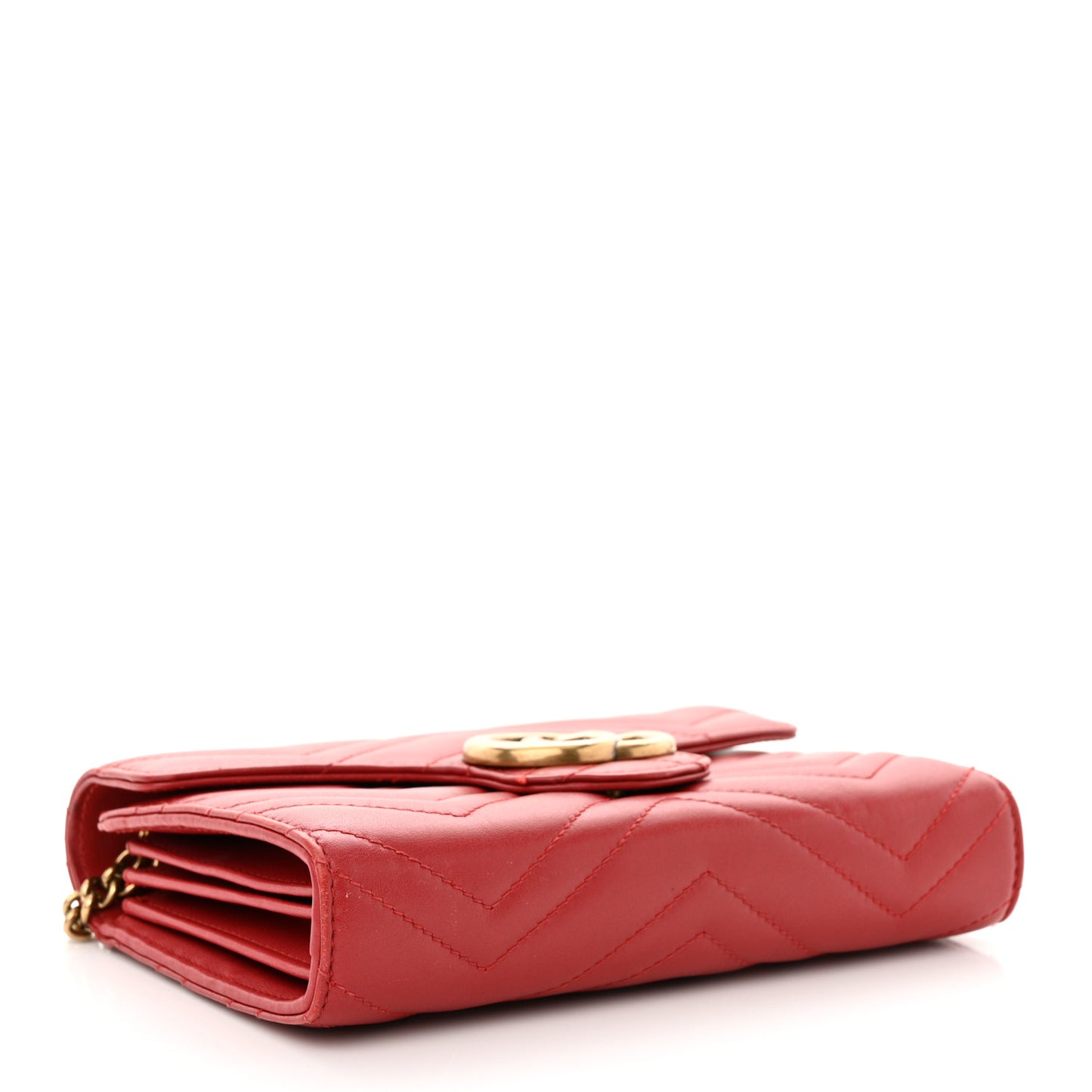Calfskin Matelasse GG Marmont Chain Wallet Hibiscus Red