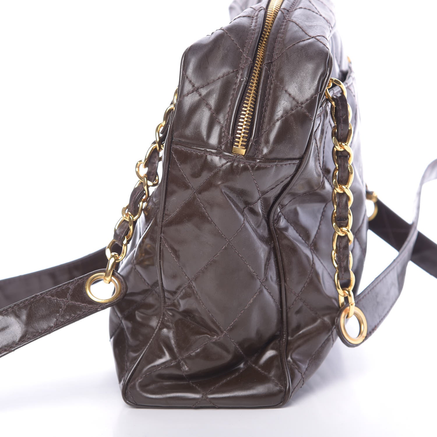 Chanel Patent Quilted Shoulder Bag Brown 15 of 15