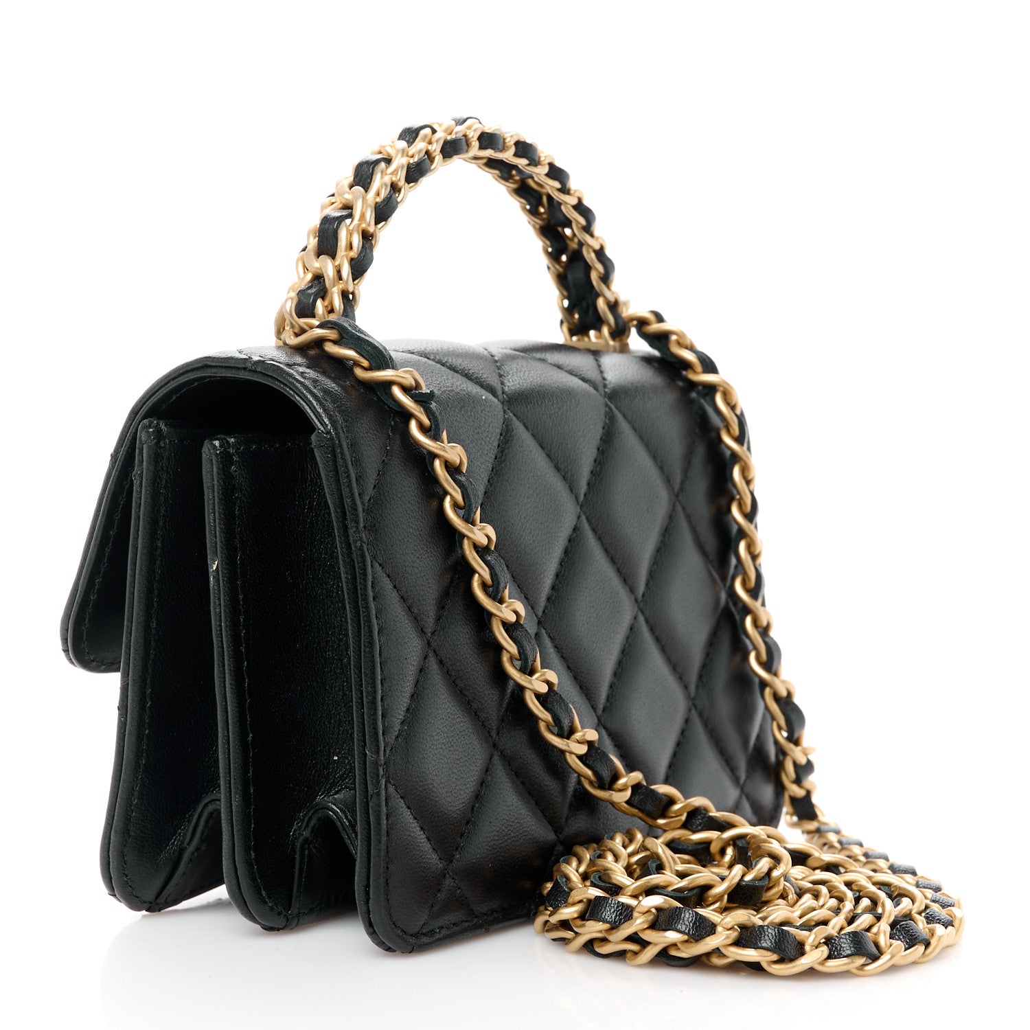 Chanel Lambskin Quilted Chain Top Handle Clutch With Chain Black 2 of 11