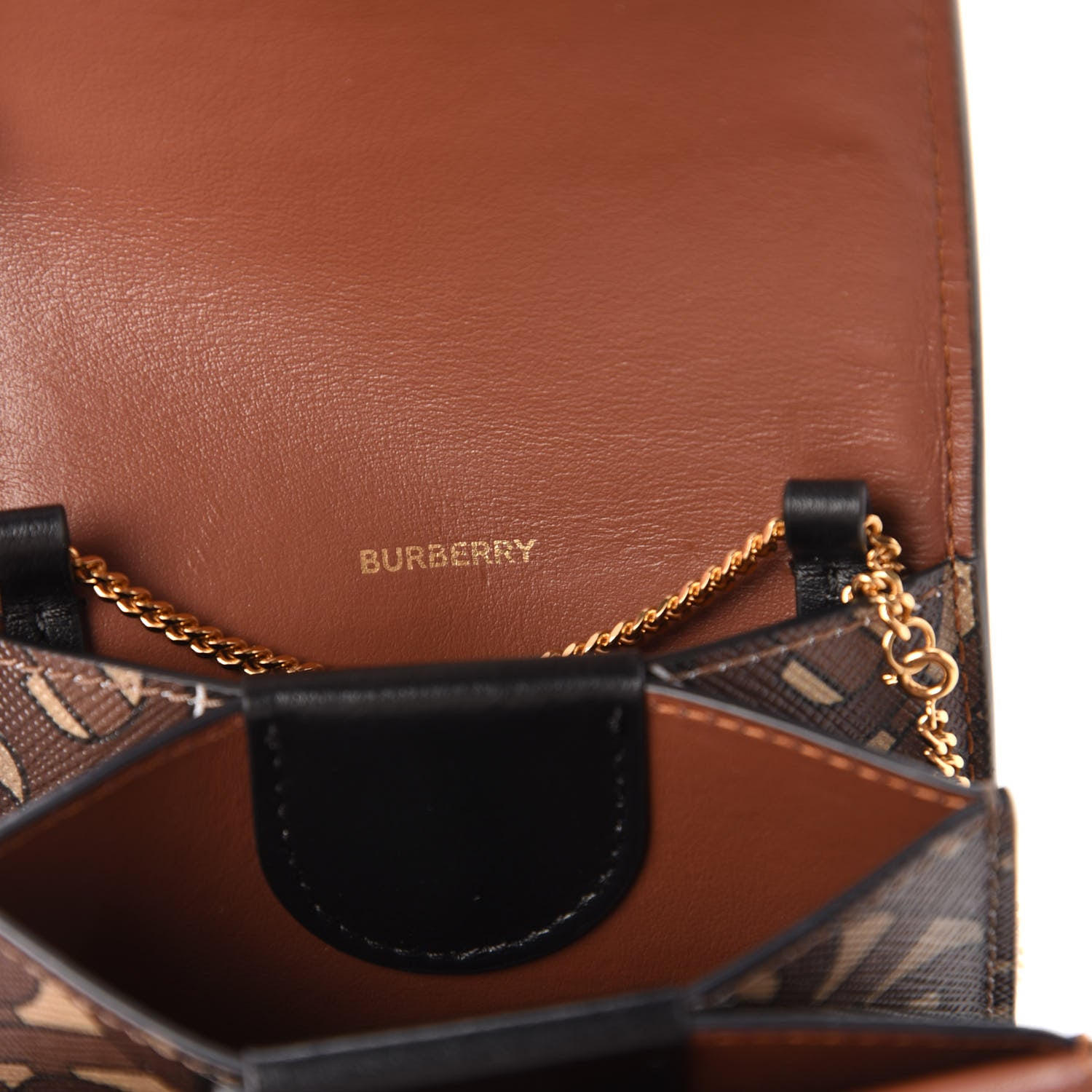 Burberry E-Canvas Monogram Stripe Jessie Chain Card Case Bridle Brown 8 of 9
