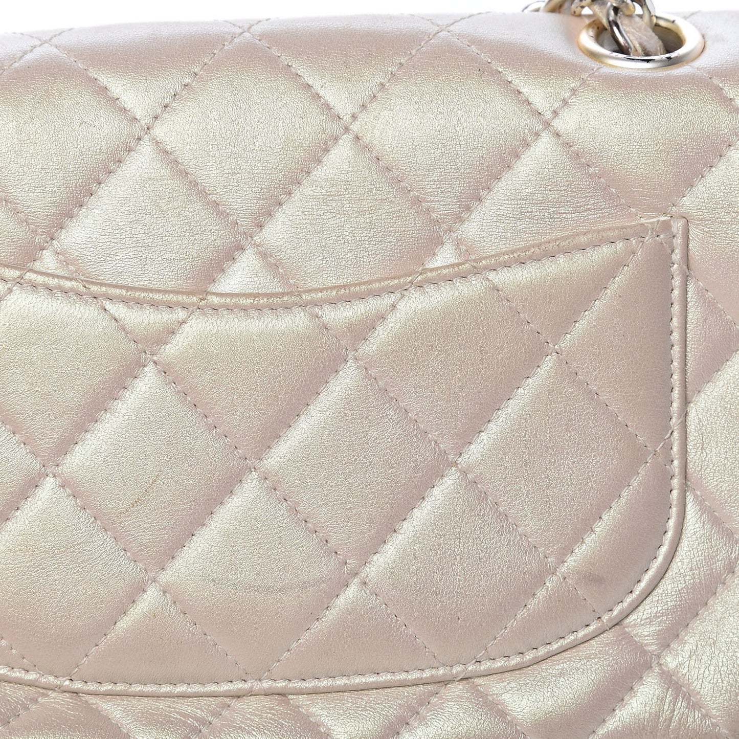 Metallic Lambskin Quilted Extra Mini Rectangular Flap Ivory
