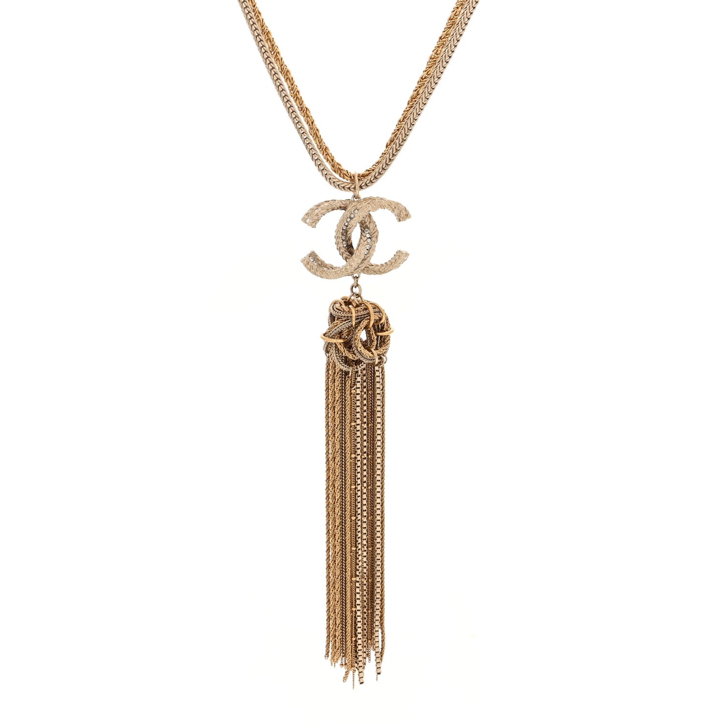 Crystal Chain Fringe CC Necklace Gold