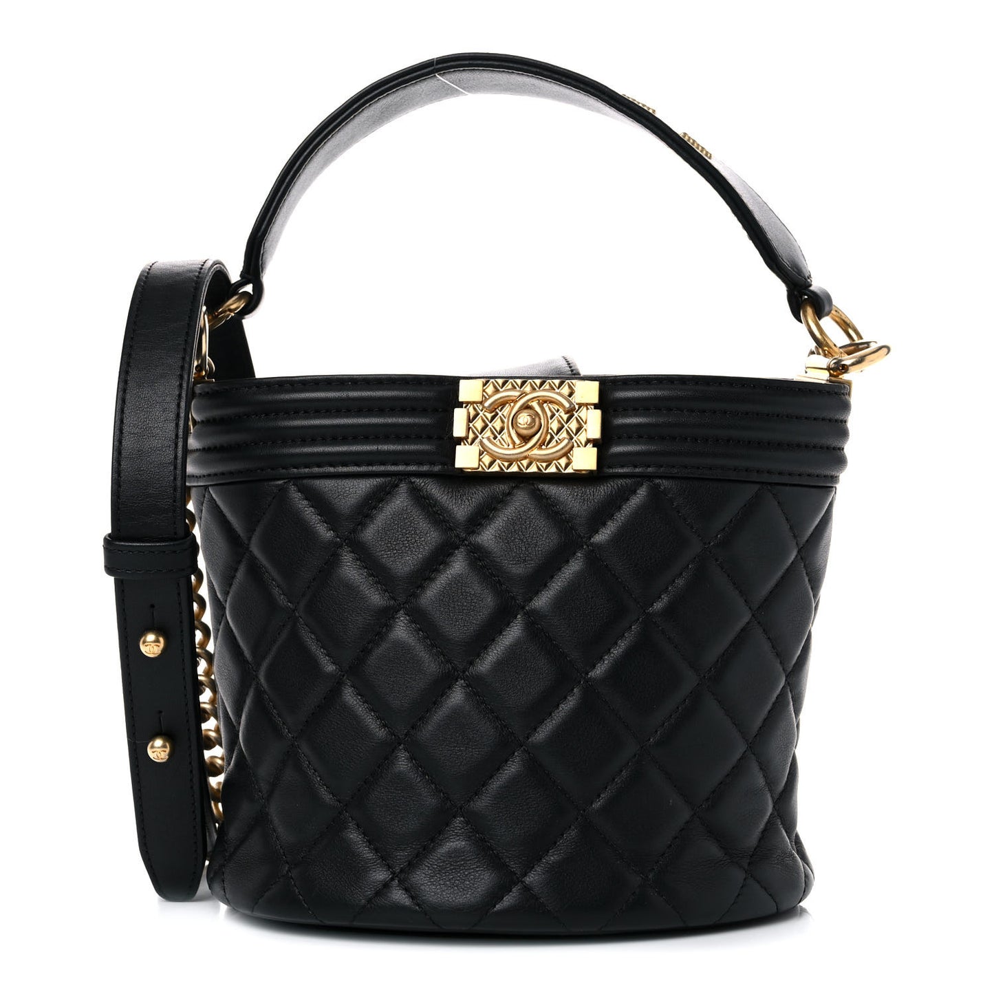 Calfskin Quilted Boy Bucket Bag Black
