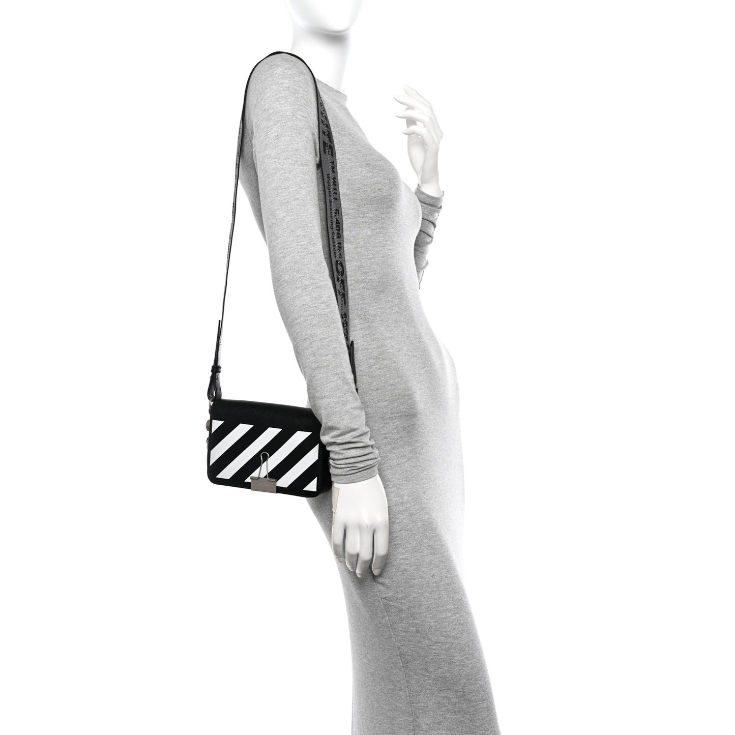 Saffiano Striped Mini Diag Binder Clip Bag Black White