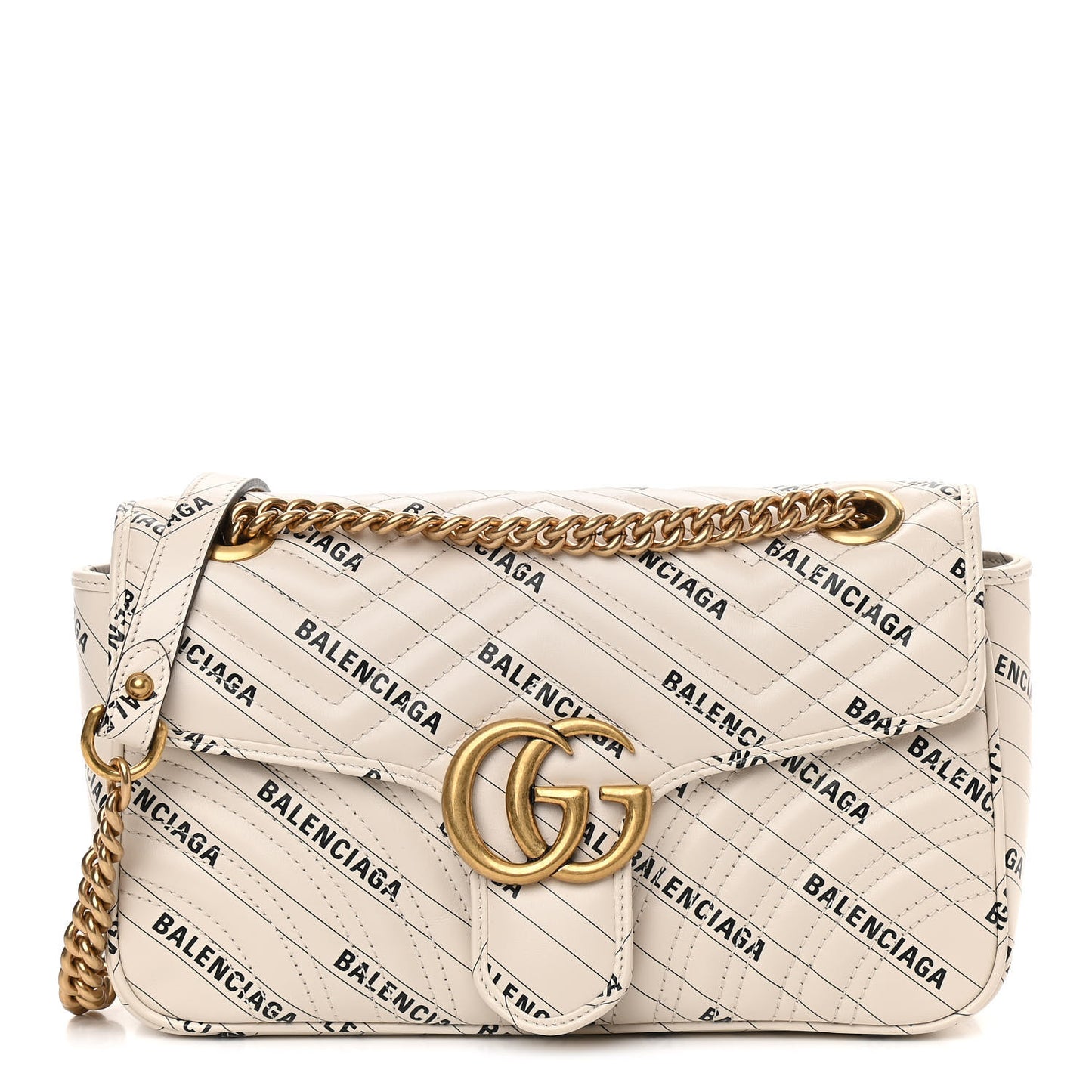 X BALENCIAGA Calfskin Matelasse Logo Print Small GG Marmont Shoulder Bag White