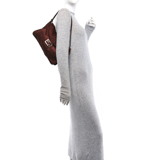 Suede Baguette Shoulder Bag Brown