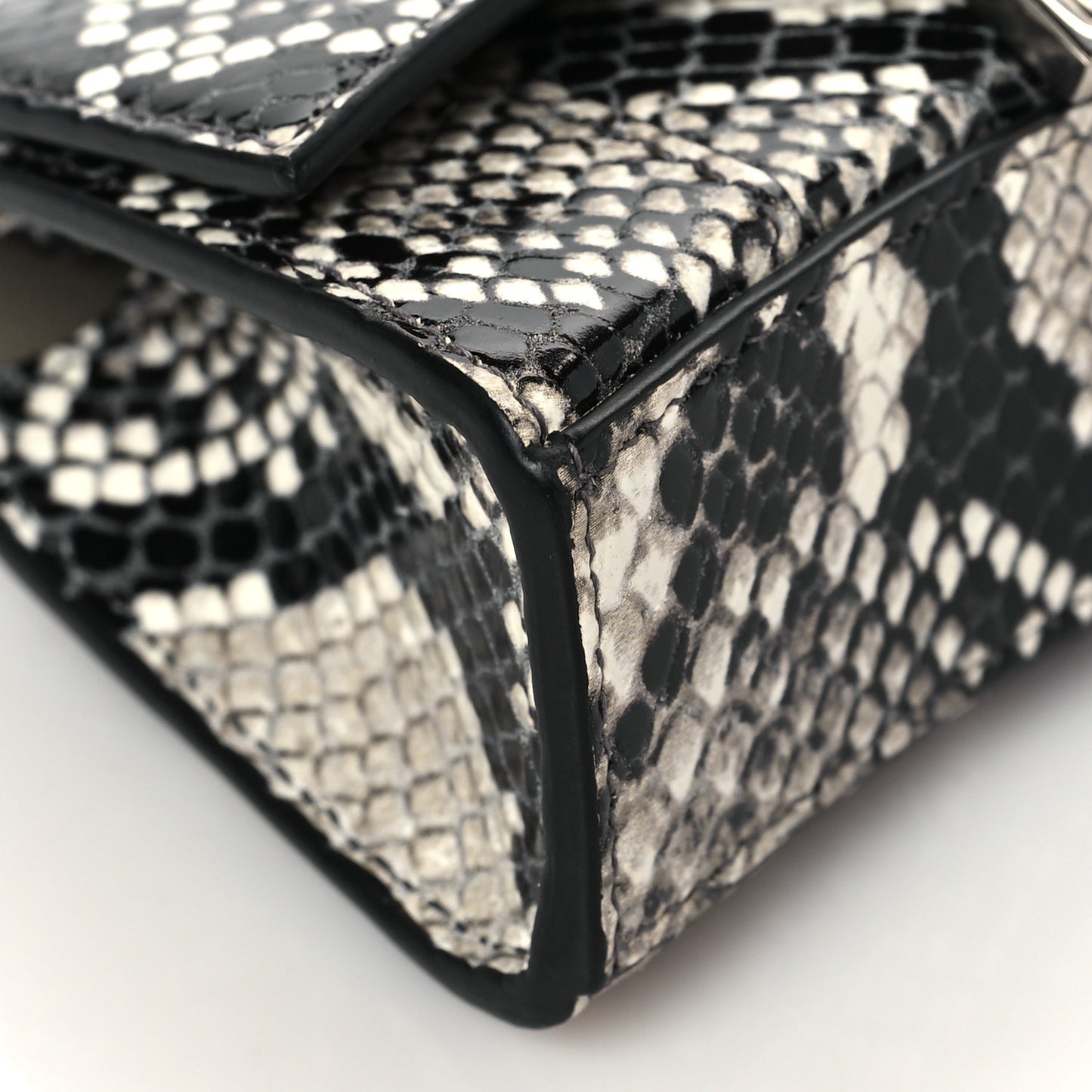 Shiny Calfskin Python Effect Hourglass Top Handle Bag Mini Black White