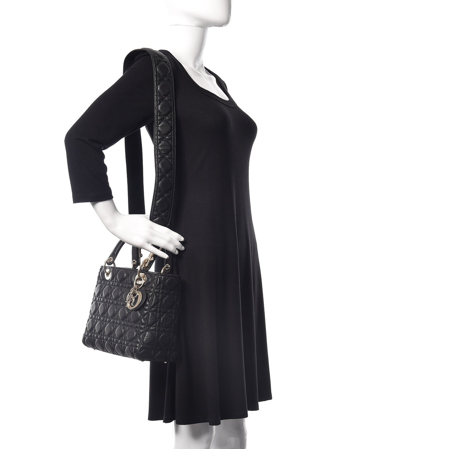 Grained Calfskin Cannage Medium Supple Lady Dior Black