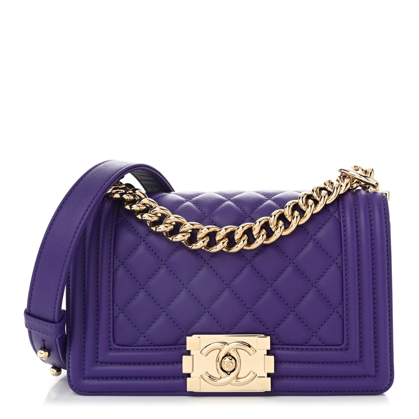 Calfskin Quilted Small Boy Flap Purple