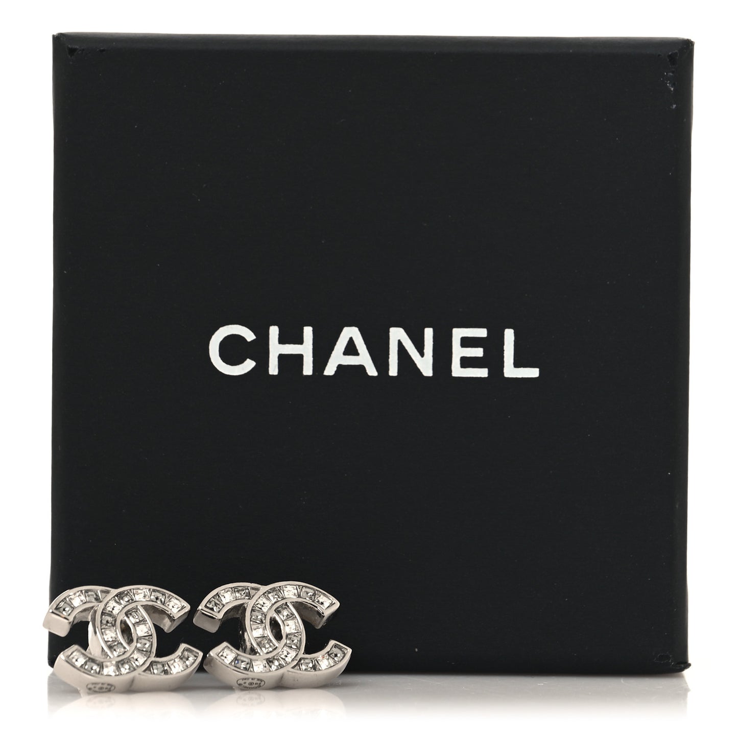 Baguette Crystal CC Earrings Silver