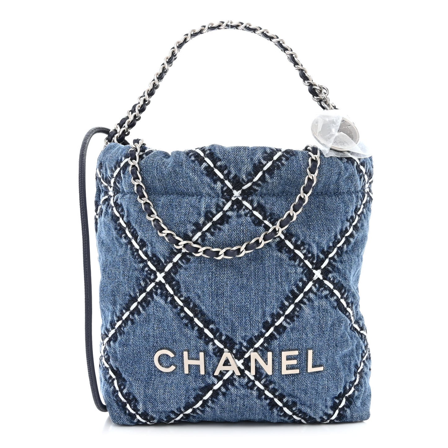 Denim Stitched Quilted Mini Chanel 22 Blue