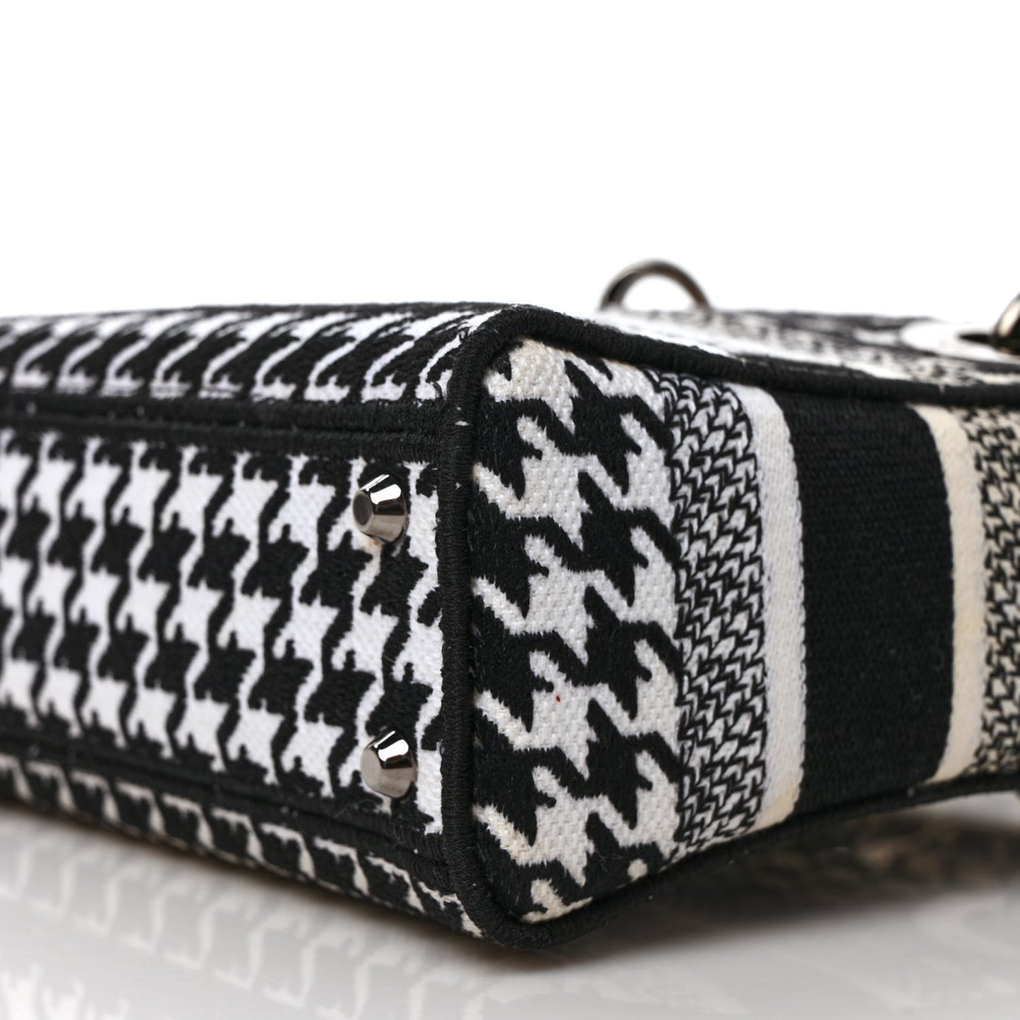 Canvas Houndstooth Embroidered Mini Lady D-Lite Black White