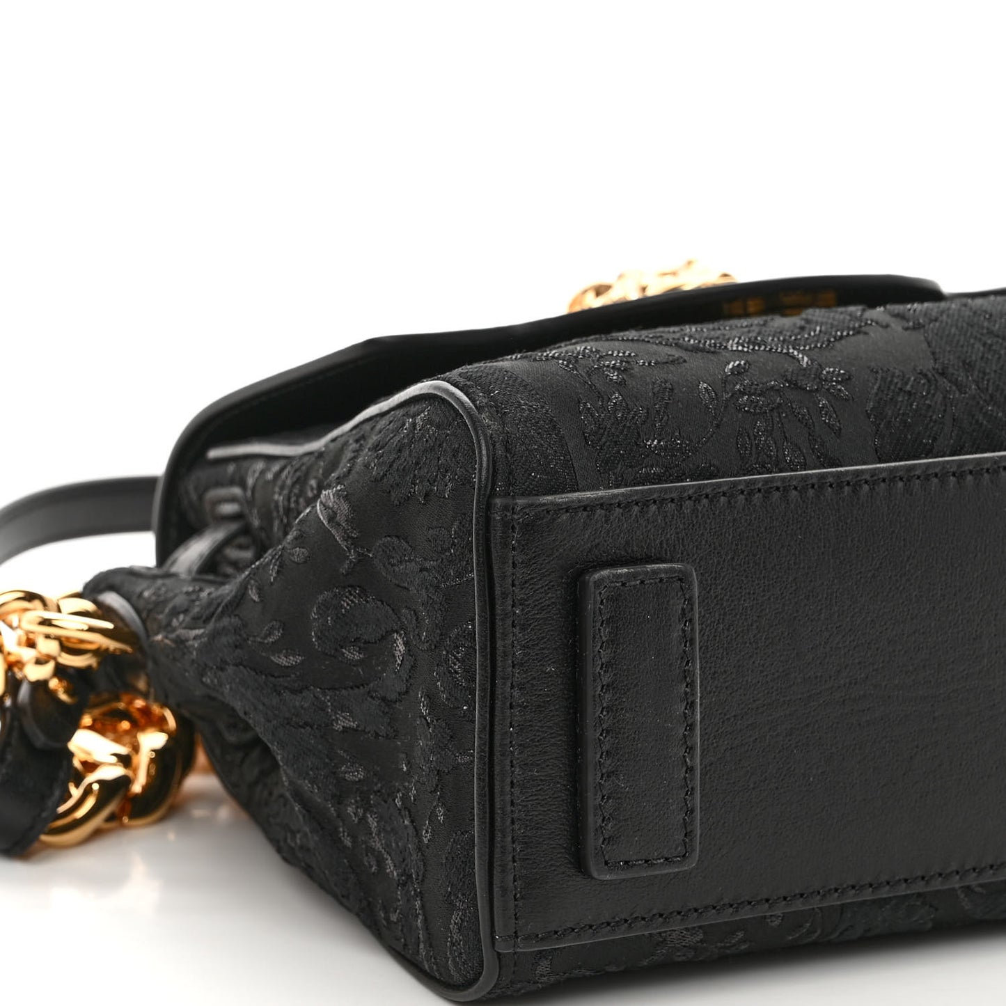 Calfskin Lurex Cloquet Small La Medusa Chain Top Handle Handbag Black