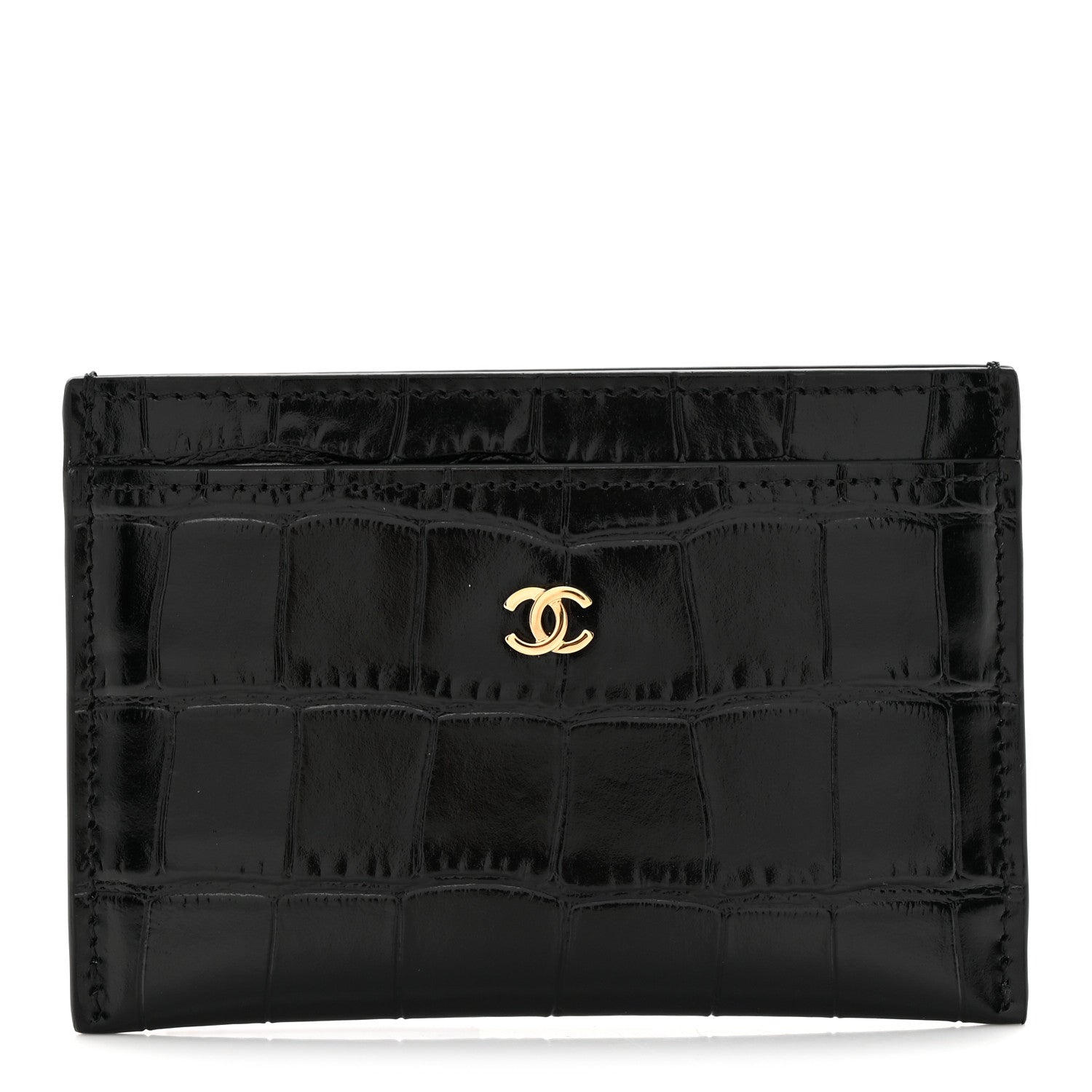 Chanel Calfskin Crocodile Embossed Crococo Card Holder Black