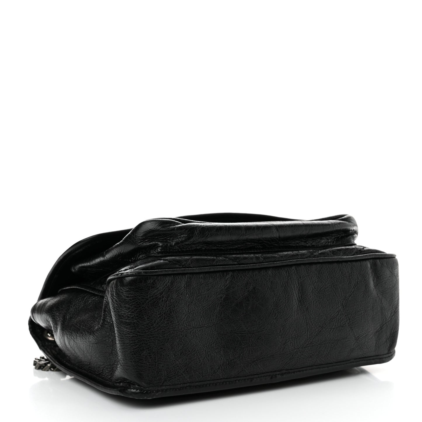 Crinkled Calfskin Matelasse Monogram Medium Niki Chain Satchel Black