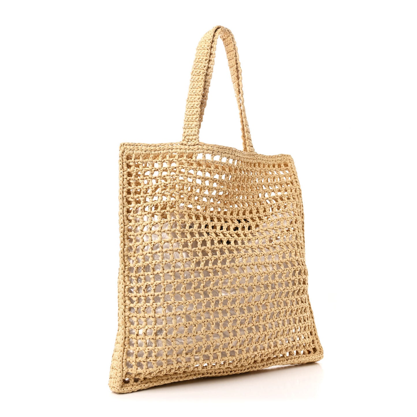 Yarn Raffia Effect Crochet Logo Embroidered Tote Bag Naturale