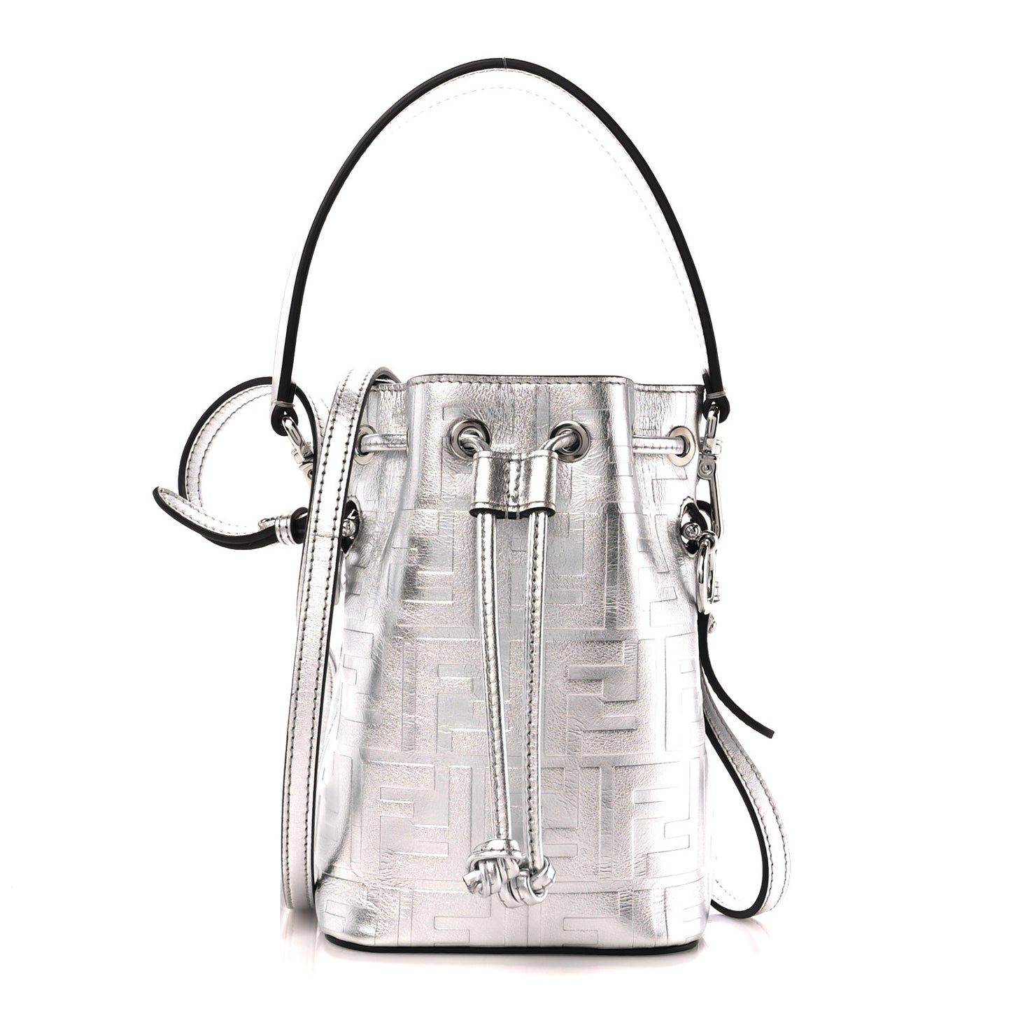 Metallic Vitello Liberty F is Fendi FF 1974 Embossed Mini Mon Tresor Bucket Bag Argento