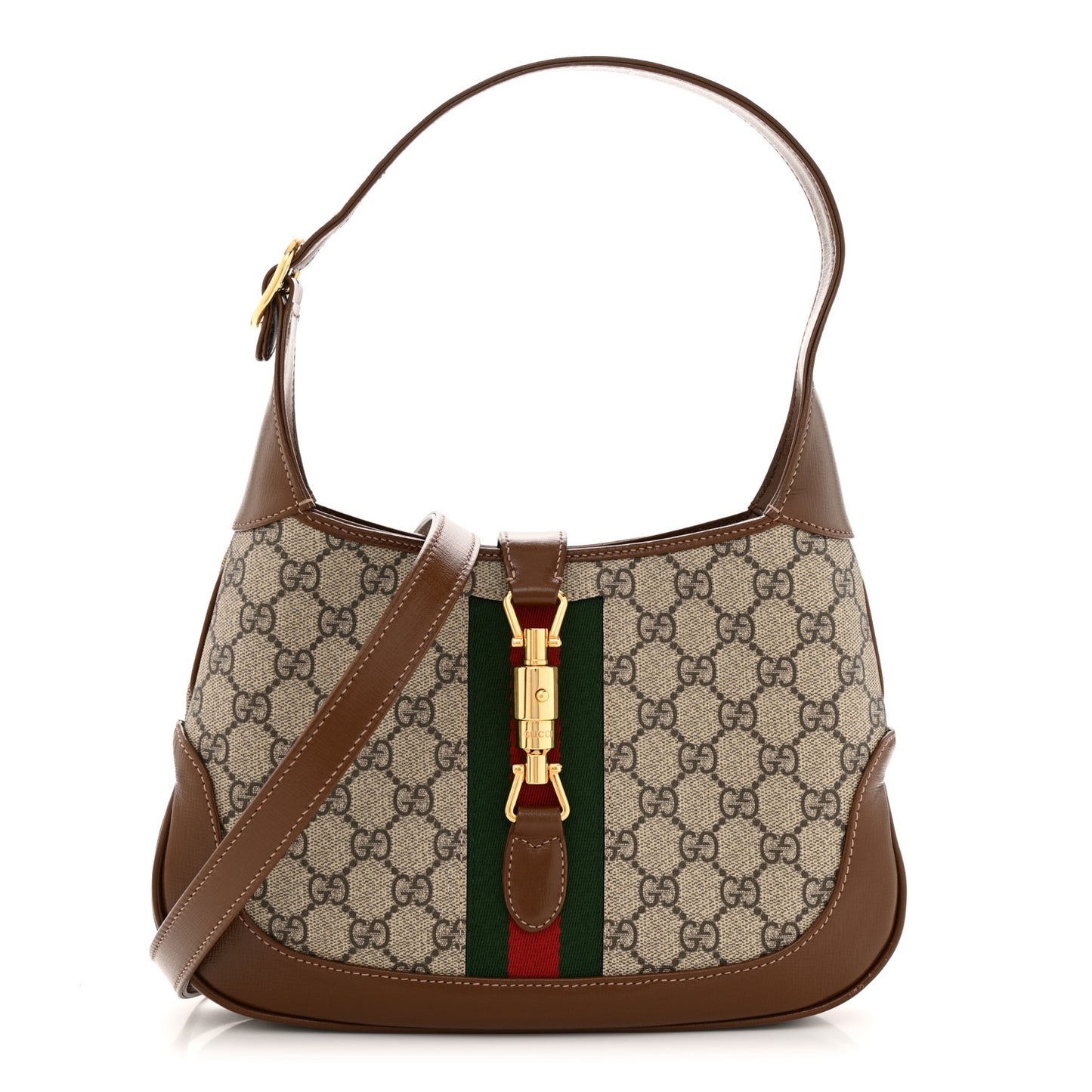 GG Supreme Monogram Azalea Calfskin Web Small Jackie 1961 Hobo Beige Ebony Brown Sugar