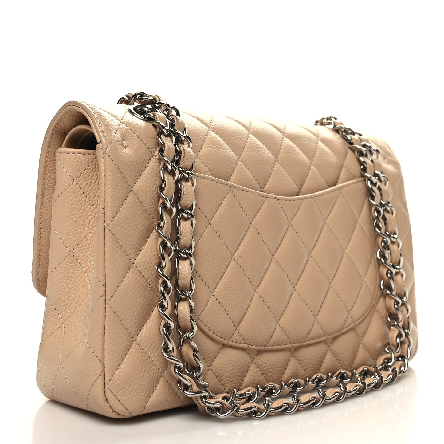 Caviar Quilted Medium Double Flap Beige