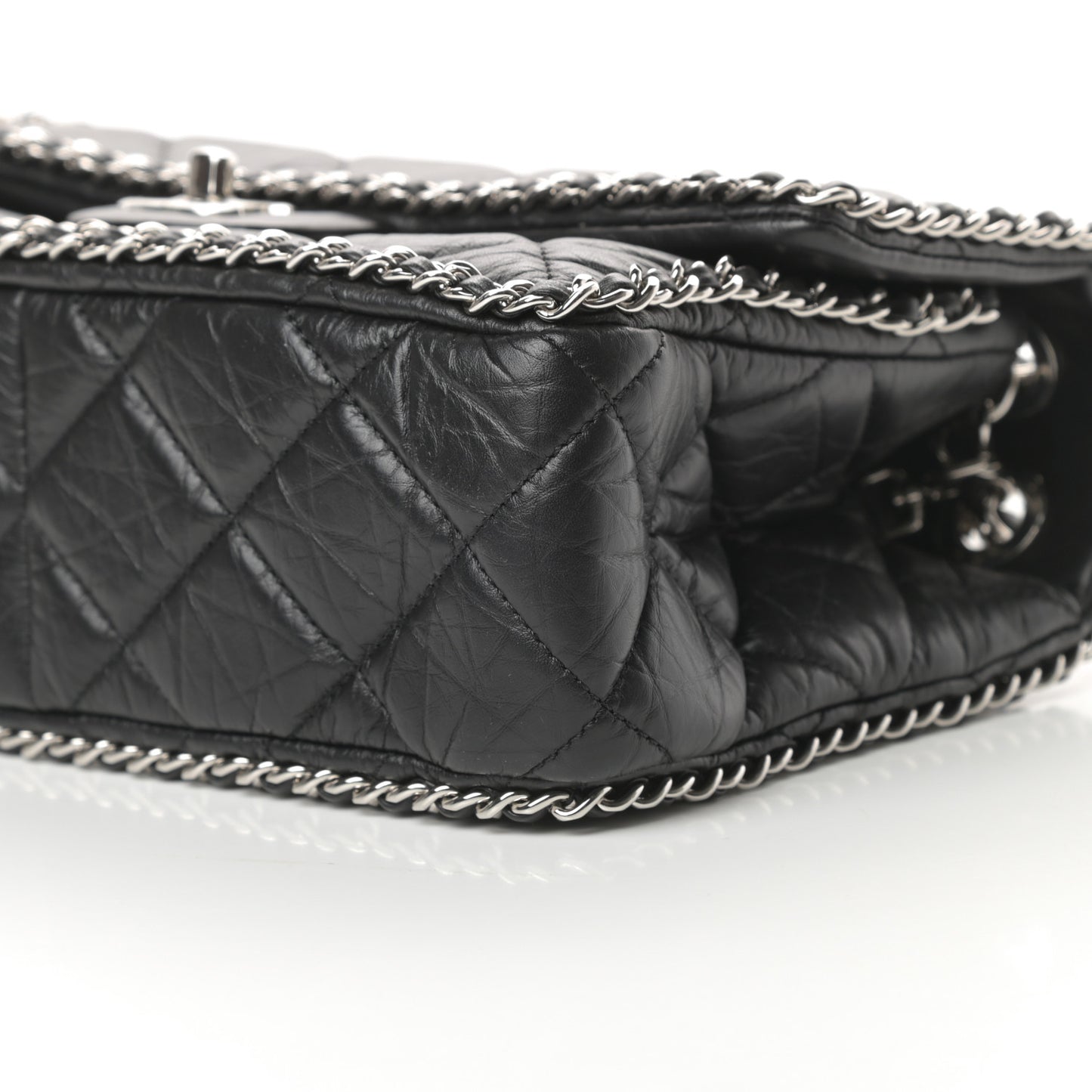 Crumpled Calfskin Medium Chain All Over Flap Black