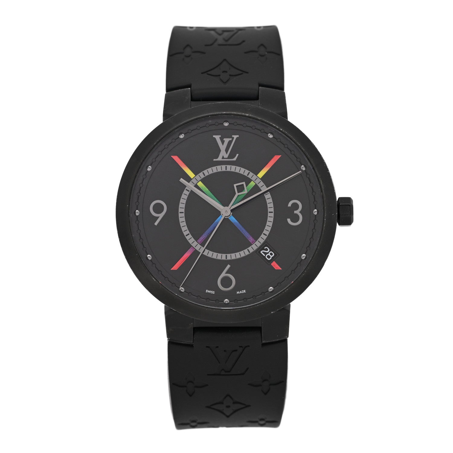 Louis Vuitton Stainless Steel Rubber 39mm Tambour Slim Rainbow