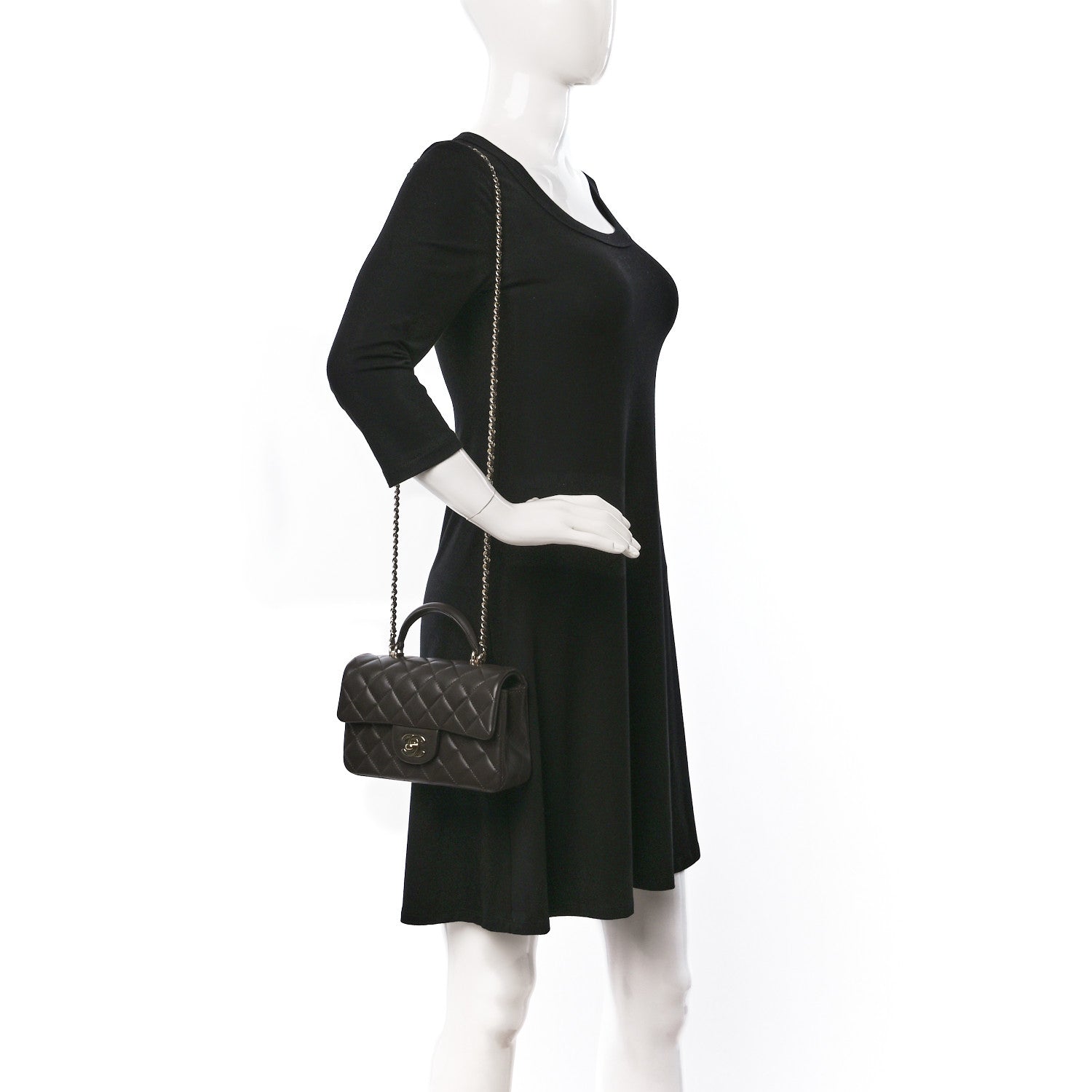 Chanel Lambskin Quilted Mini Top Handle Rectangular Flap Dark Brown 2 of 11