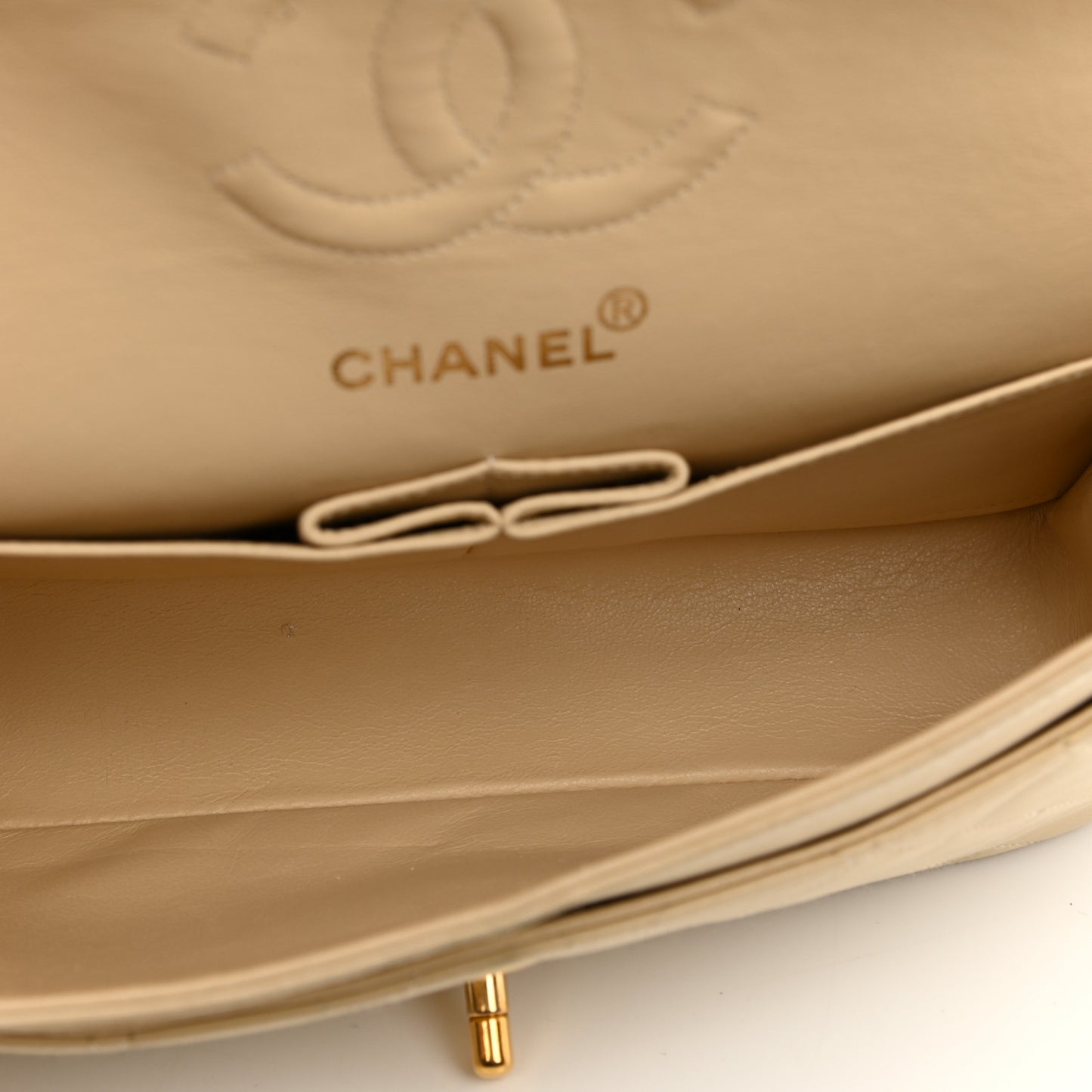 Lambskin Quilted Small Double Flap Beige