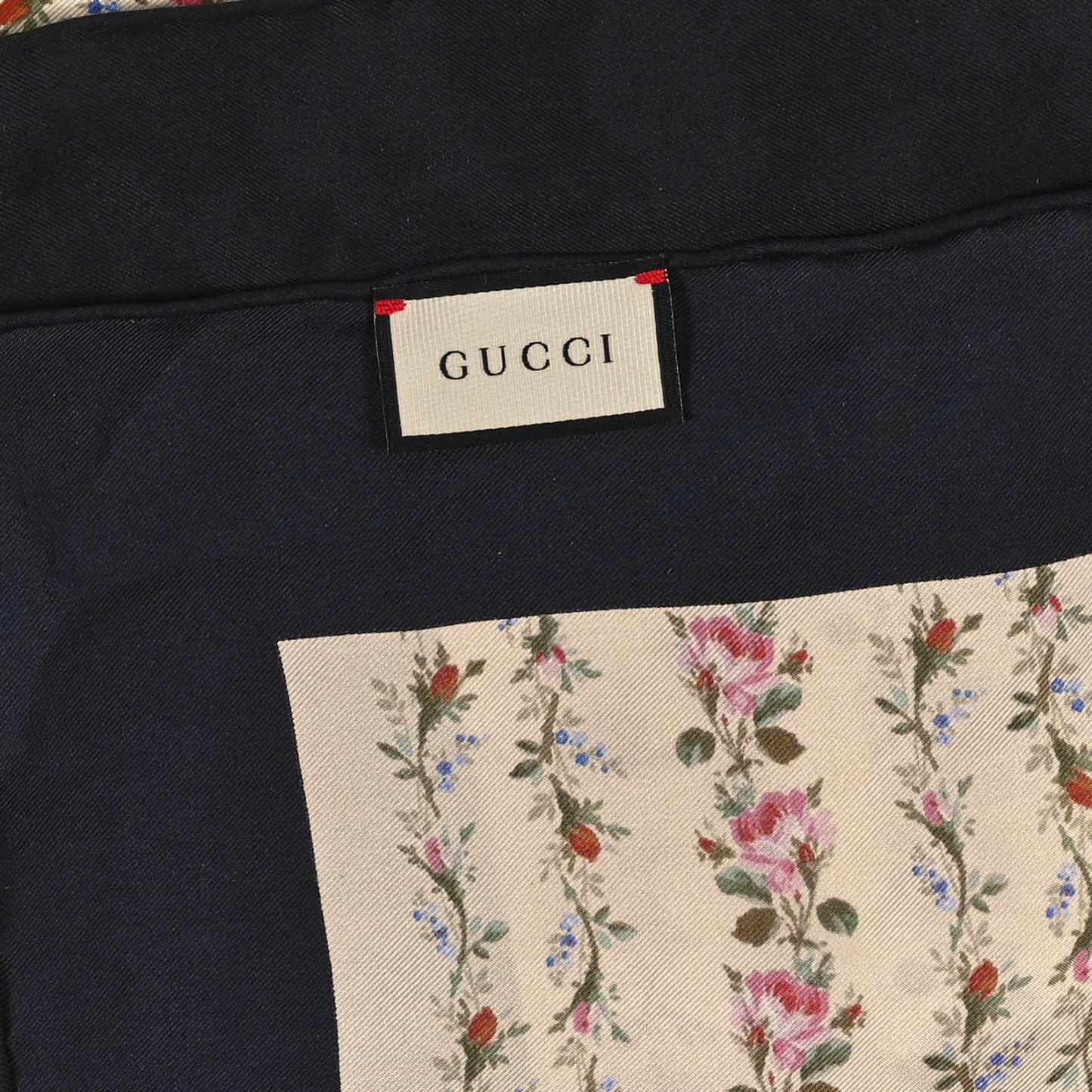 Silk Twill Gucci Rose Series Square Scarf Ivory Black
