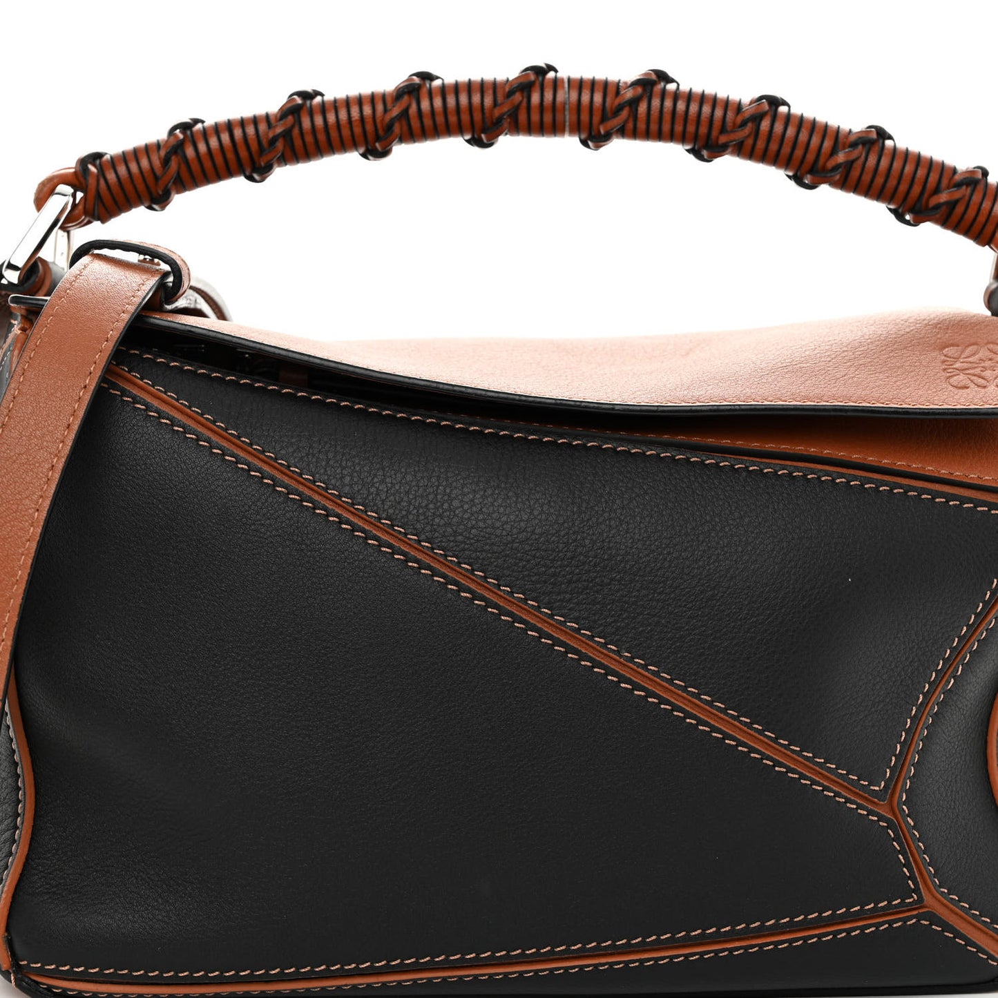 Calfskin Small Craft Puzzle Bag Tan Black