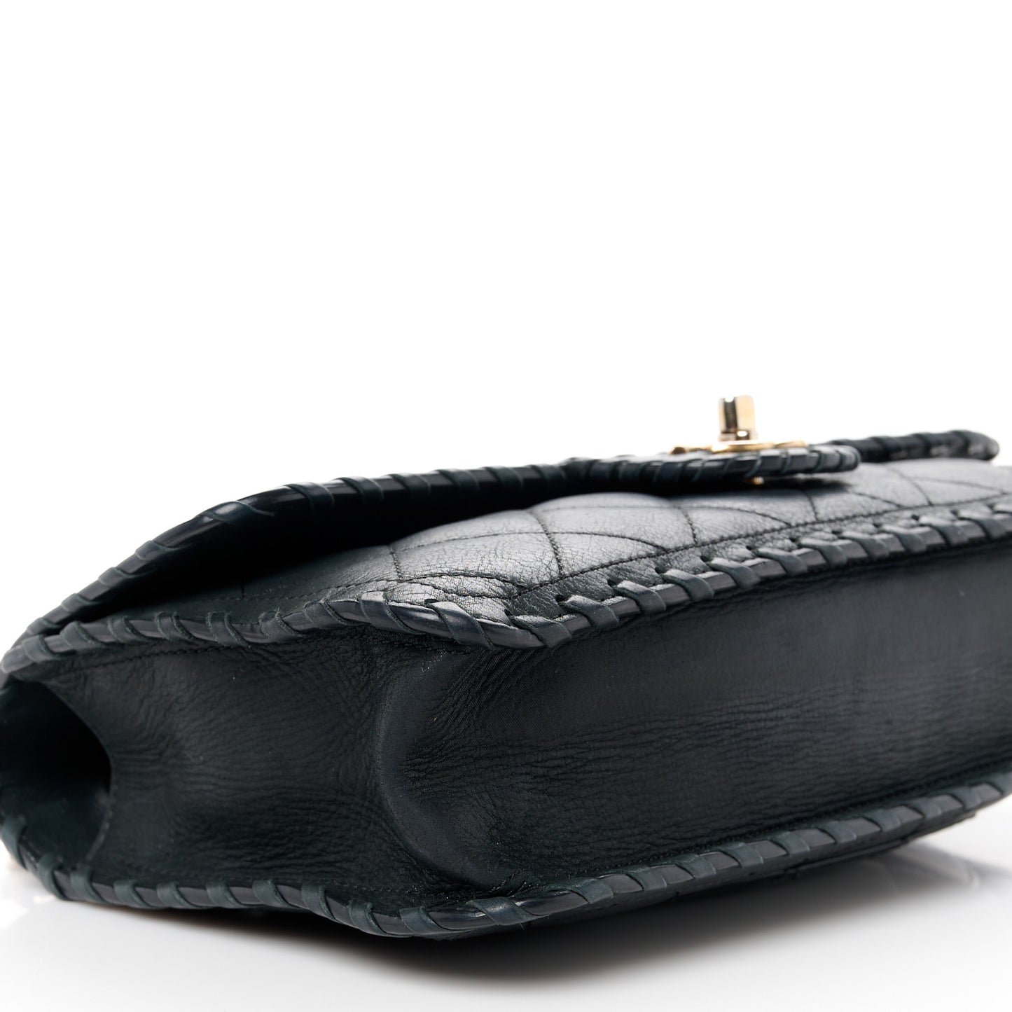 Iridescent Calfskin Small Happy Stitch Flap Black